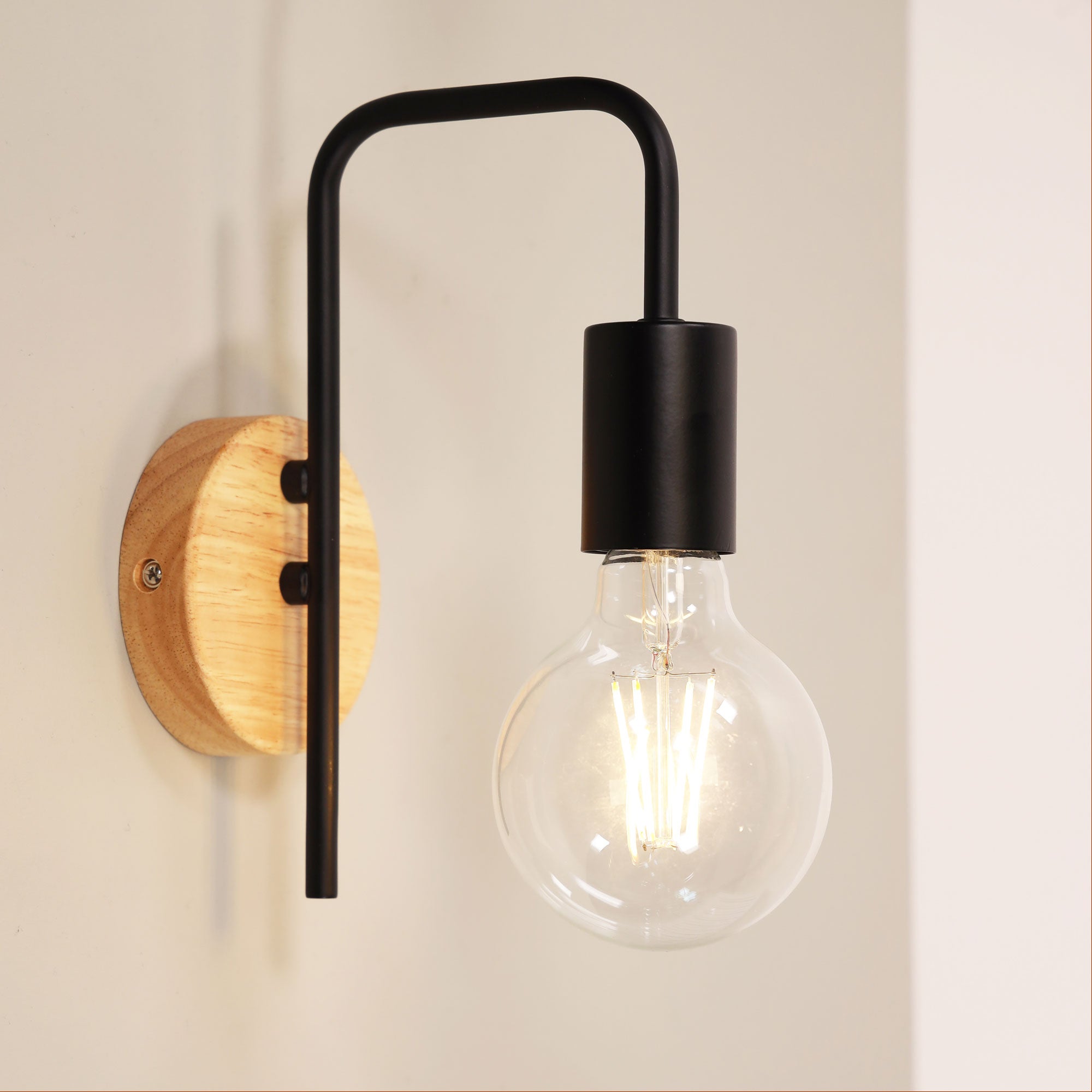 Lane Black & Real Timber Wall Light