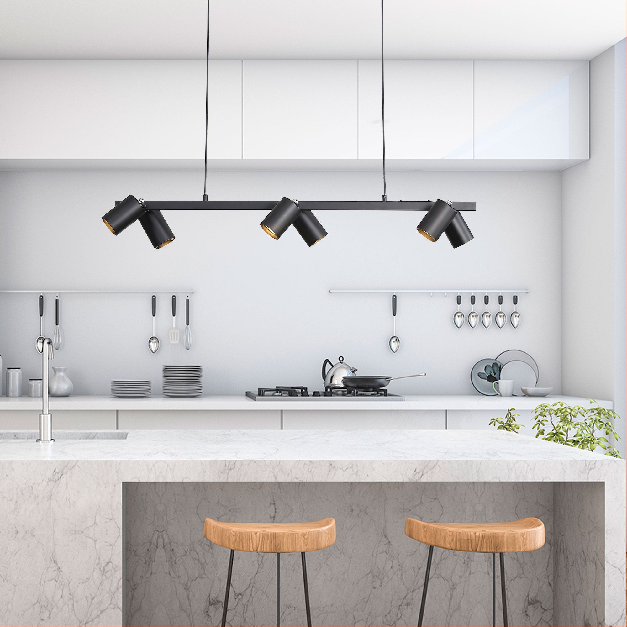 Bridge Black GU10 6 Light Adjustable Spot Bar Pendant