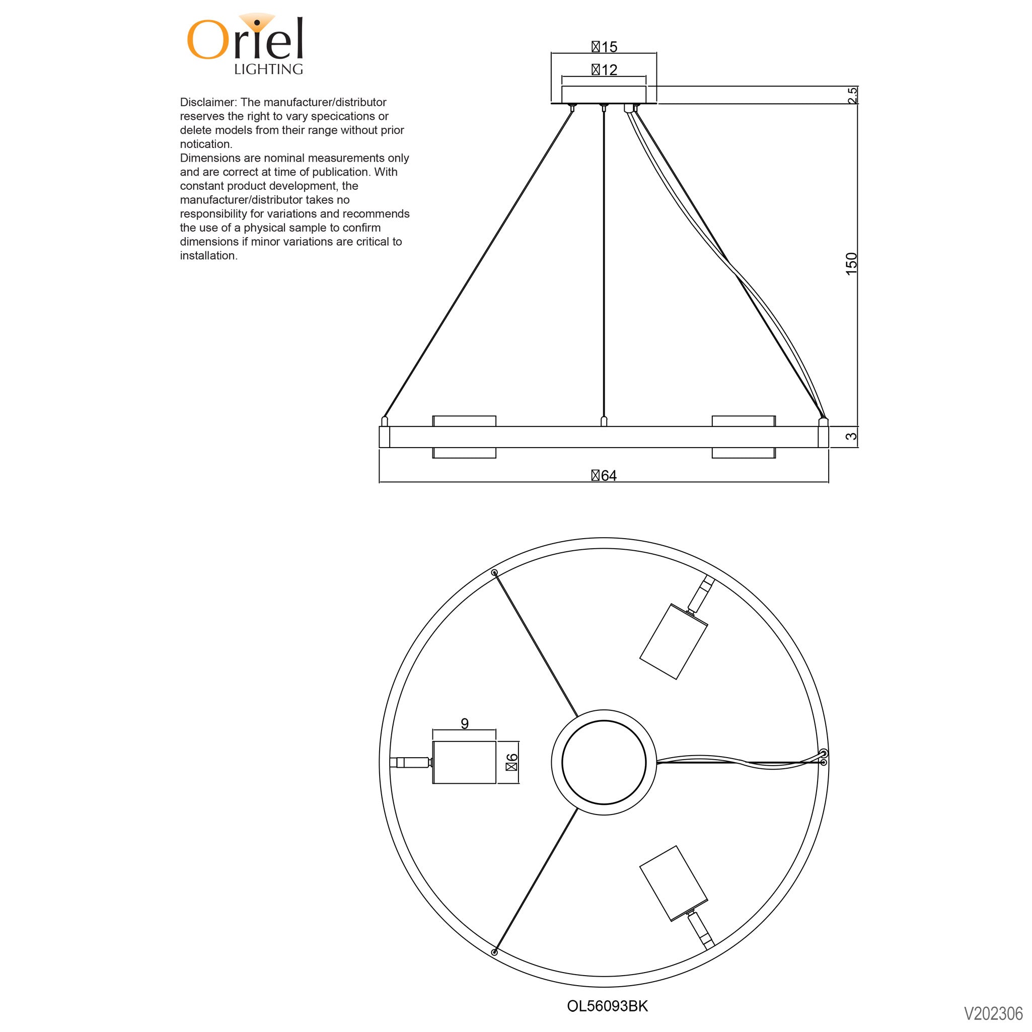 Pano.3 Black GU10 3 Light Round Adjustable Spot Pendant