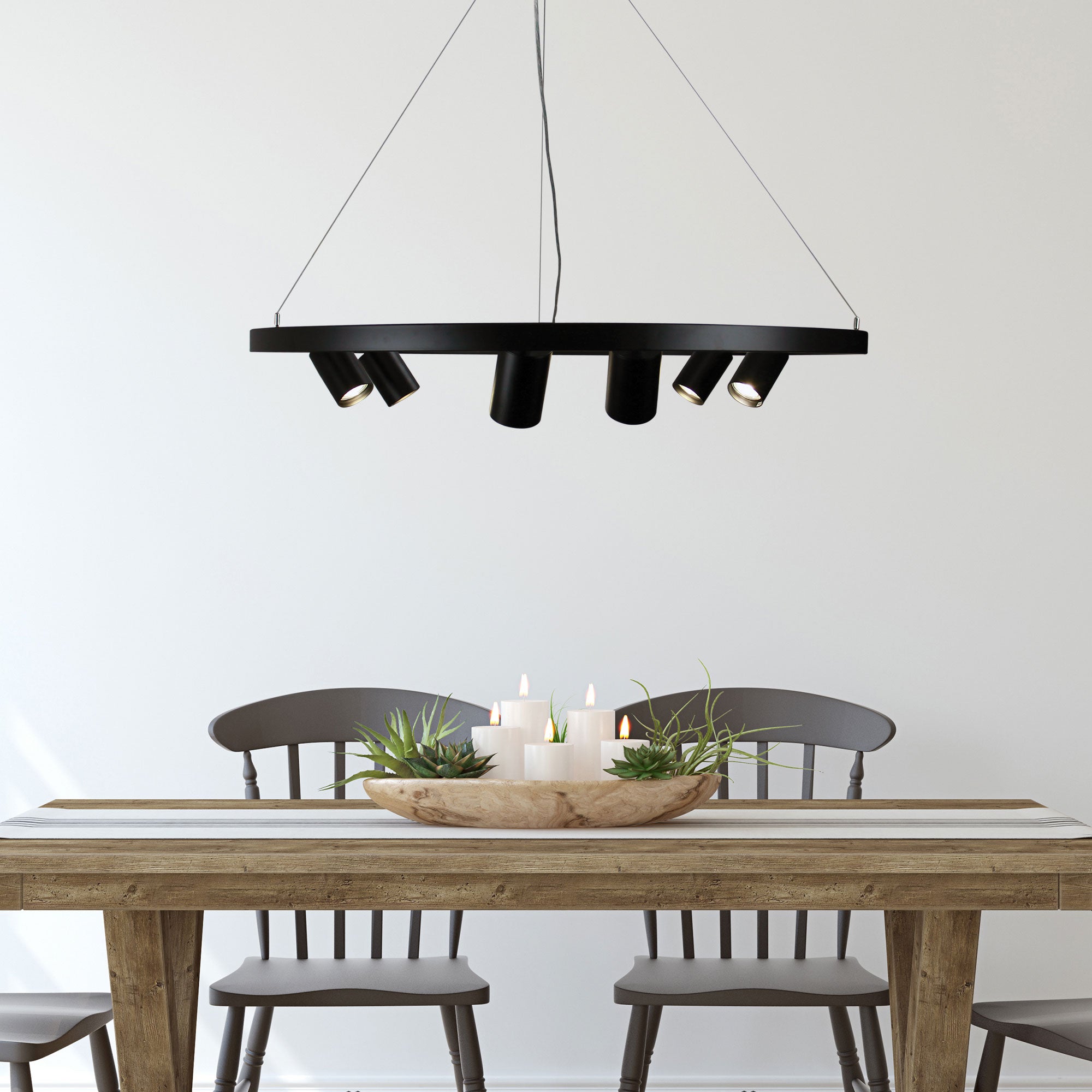 Pano.6 Black GU10 6 Light Round Adjustable Spot Pendant