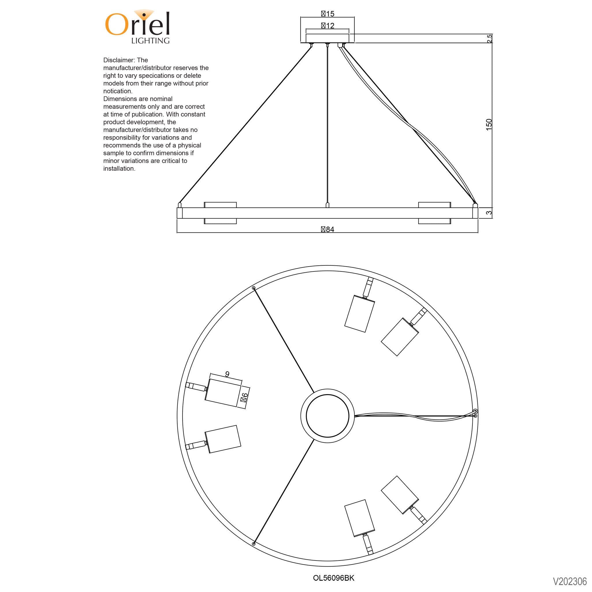 Pano.6 Black GU10 6 Light Round Adjustable Spot Pendant