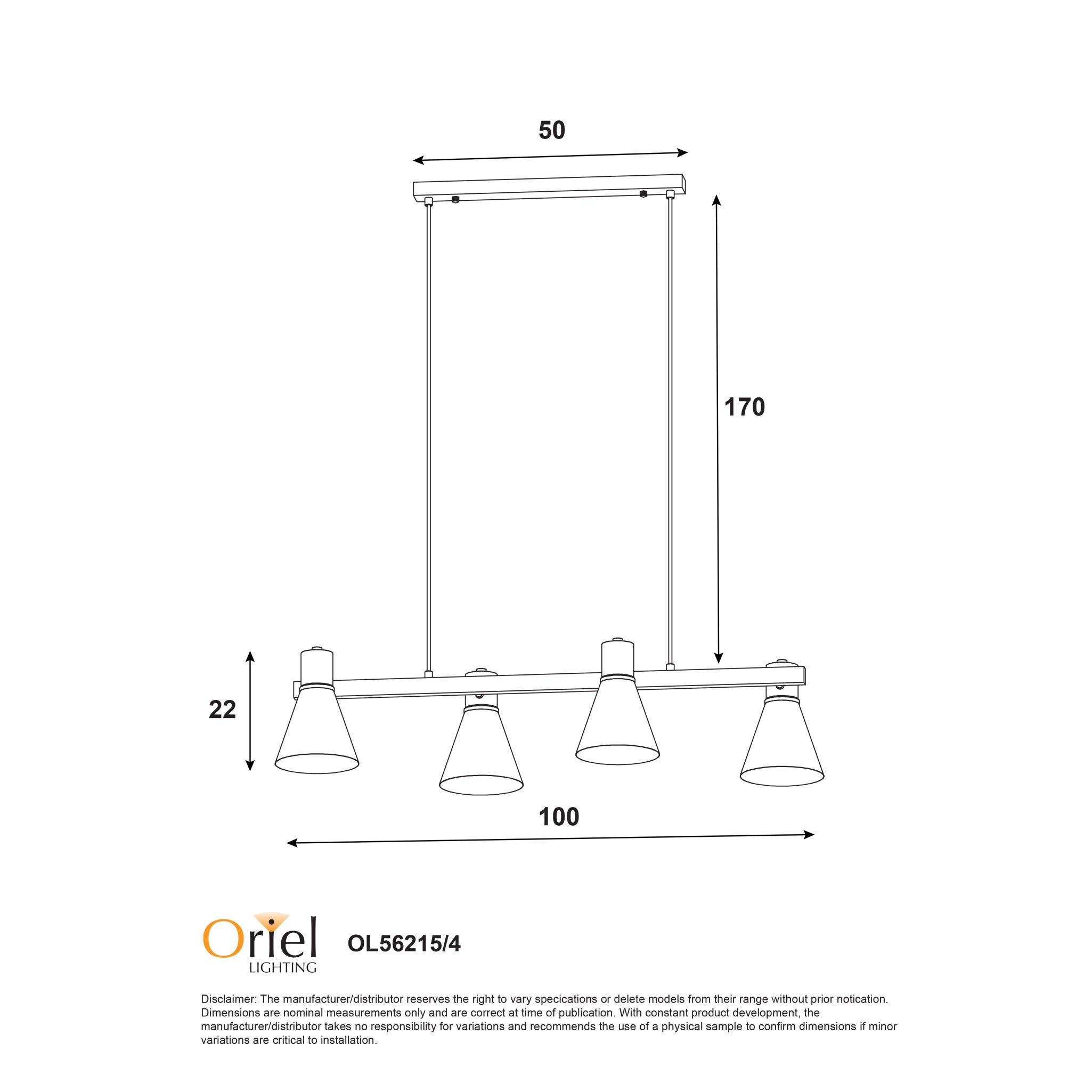 Norbert Black & Satin Brass 4 Light Spotlight Bar Pendant