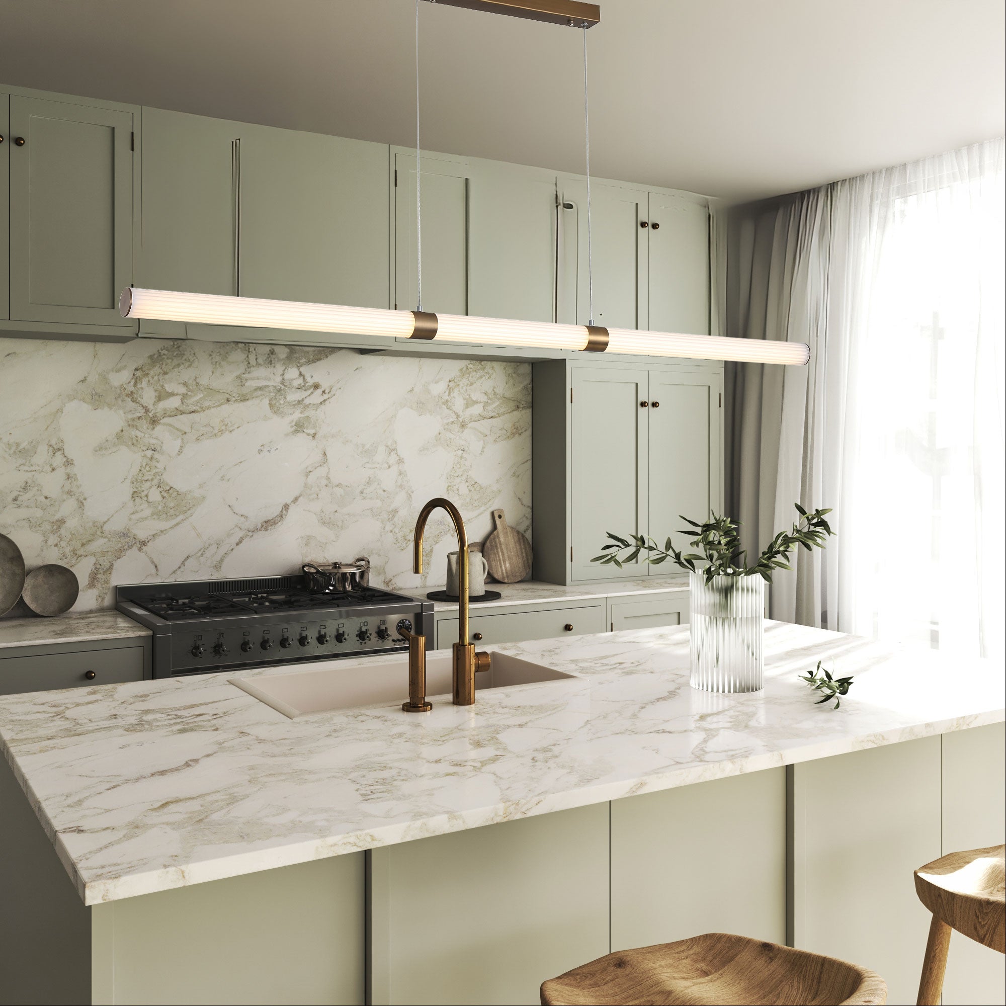 Maxwell Bronze & Opal Ribbed Acrylic 30W CCT Linear LED Pendant