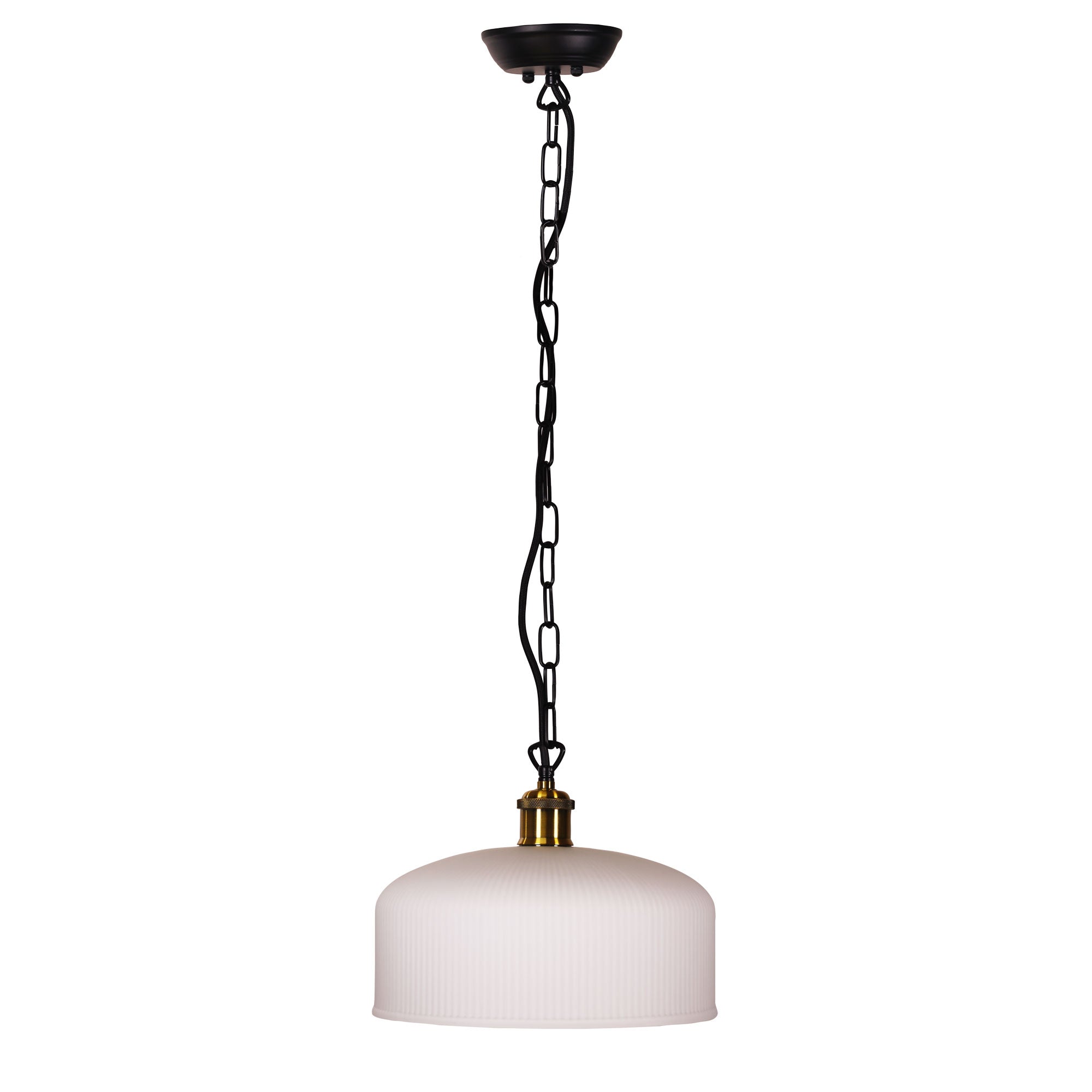 Minka.27 Black, Antique Brass & Clear Ribbed Glass Pendant