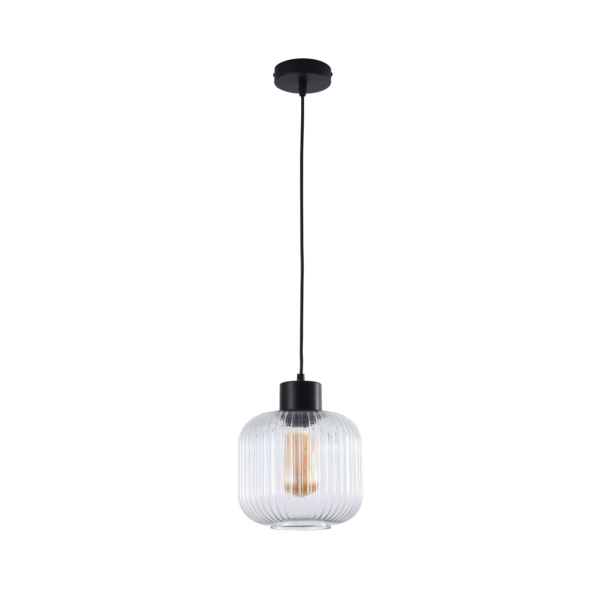 Miller.200 Black & Clear Ribbed Glass Pendant