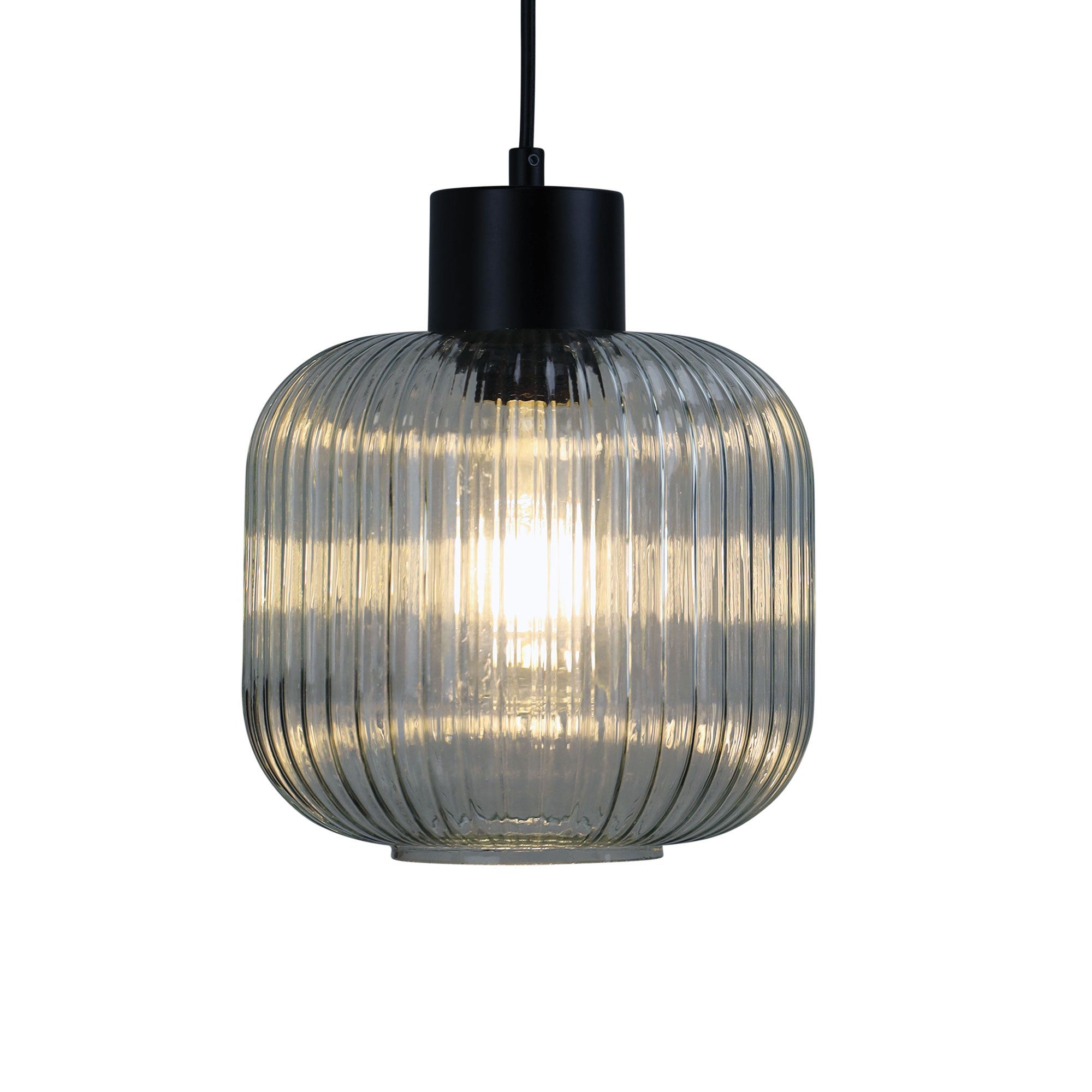 Miller.200 Black & Clear Ribbed Glass Pendant