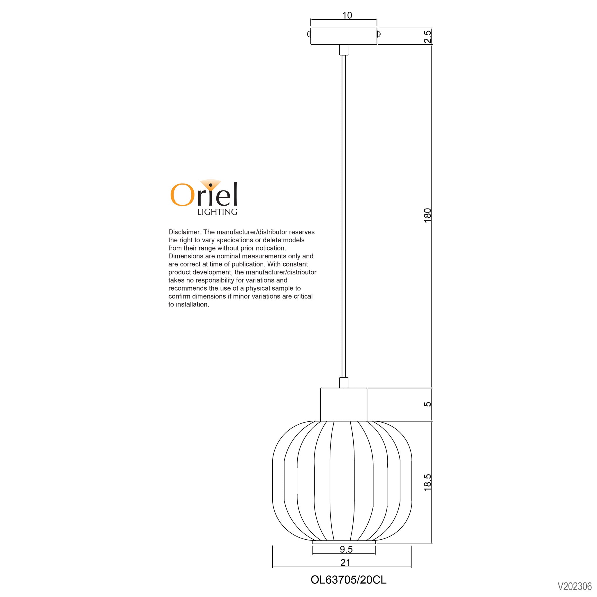 Miller.200 Black & Clear Ribbed Glass Pendant