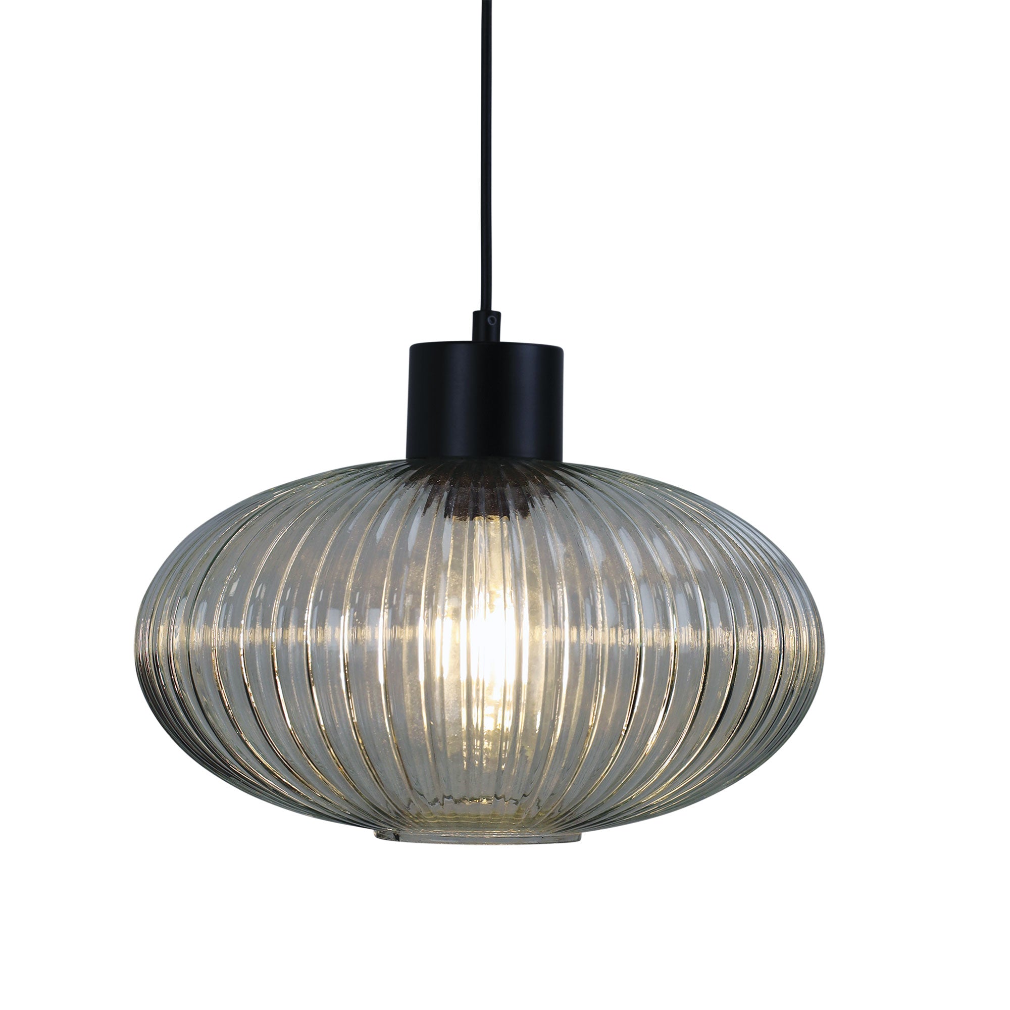 Miller.300 Black & Clear Ribbed Glass Pendant