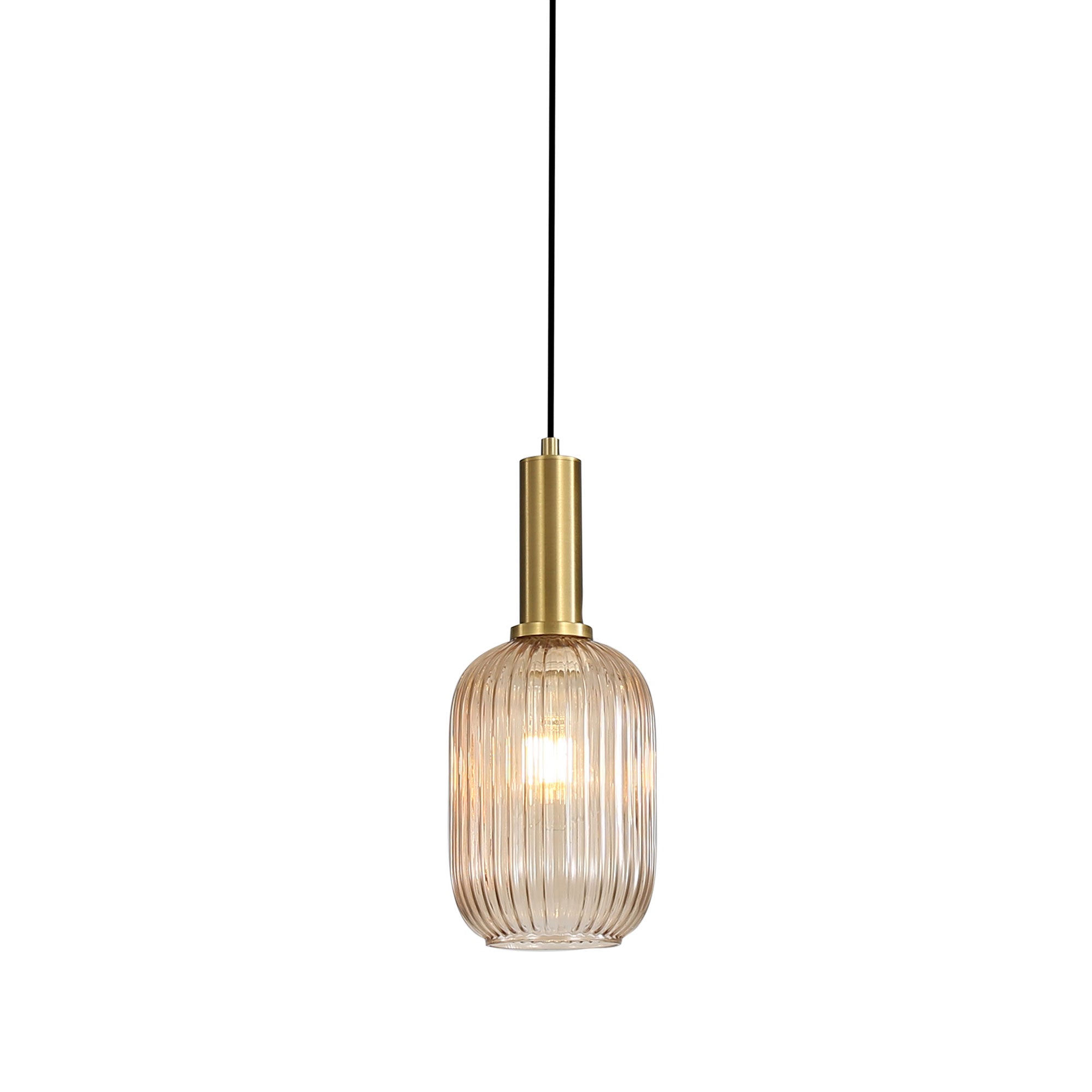 Luxe.130 Amber Ribbed Glass Pendant Light