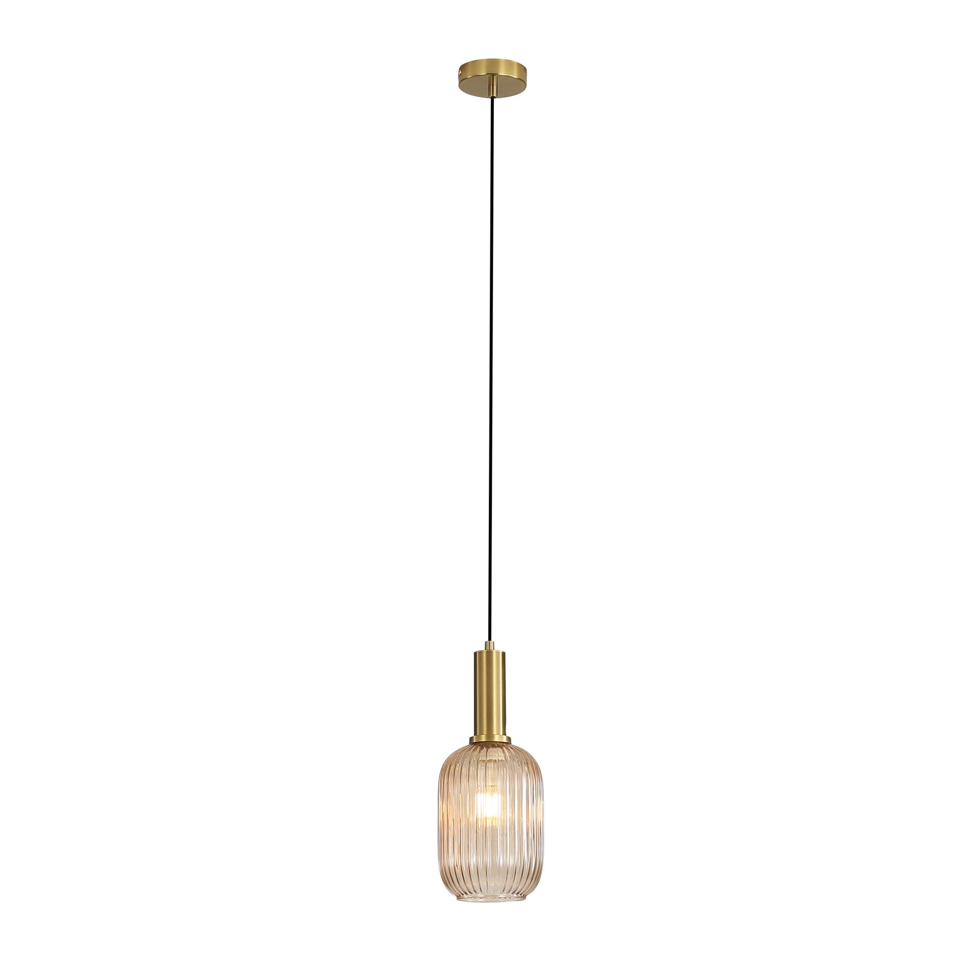 Luxe.130 Amber Ribbed Glass Pendant Light