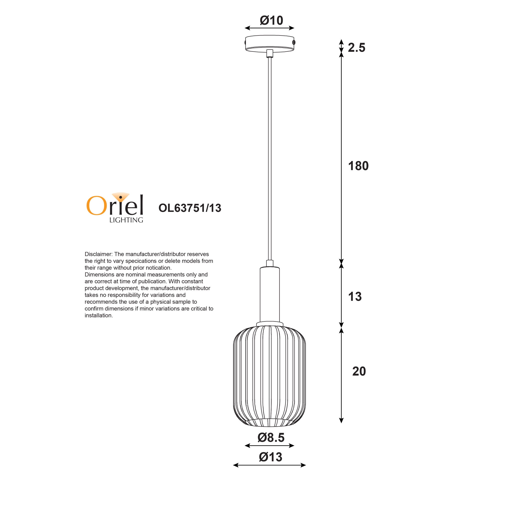 Luxe.130 Amber Ribbed Glass Pendant Light