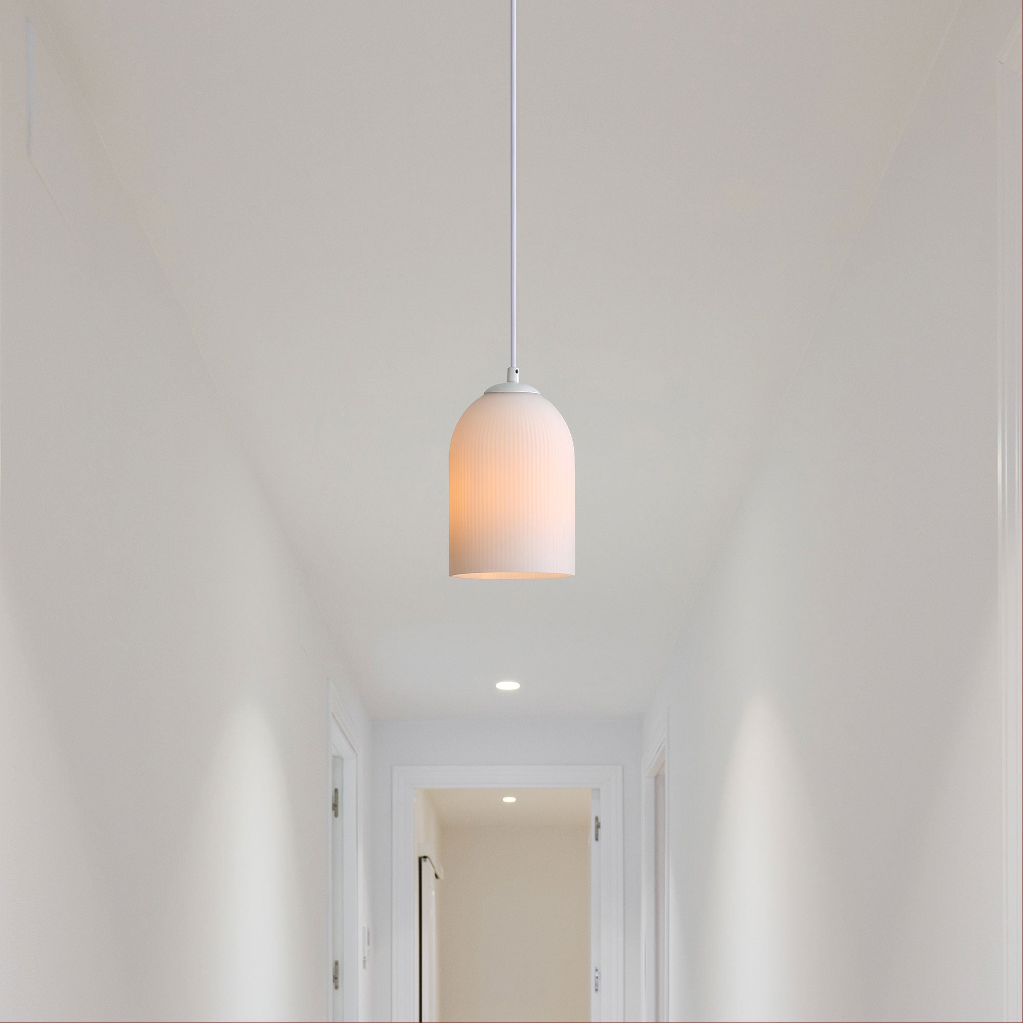 Arley White Ribbed Glass Pendant