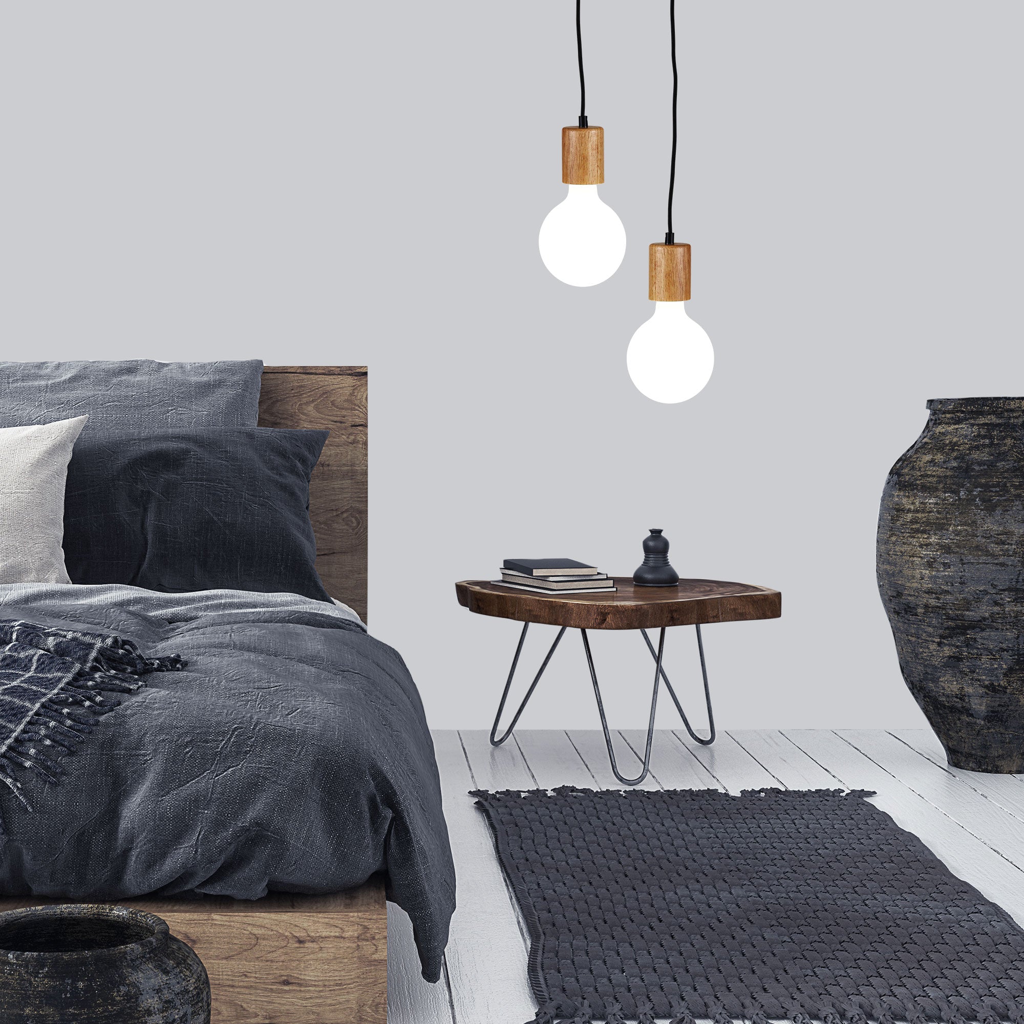 Plug Timber & Cloth Cord Pendant Suspension