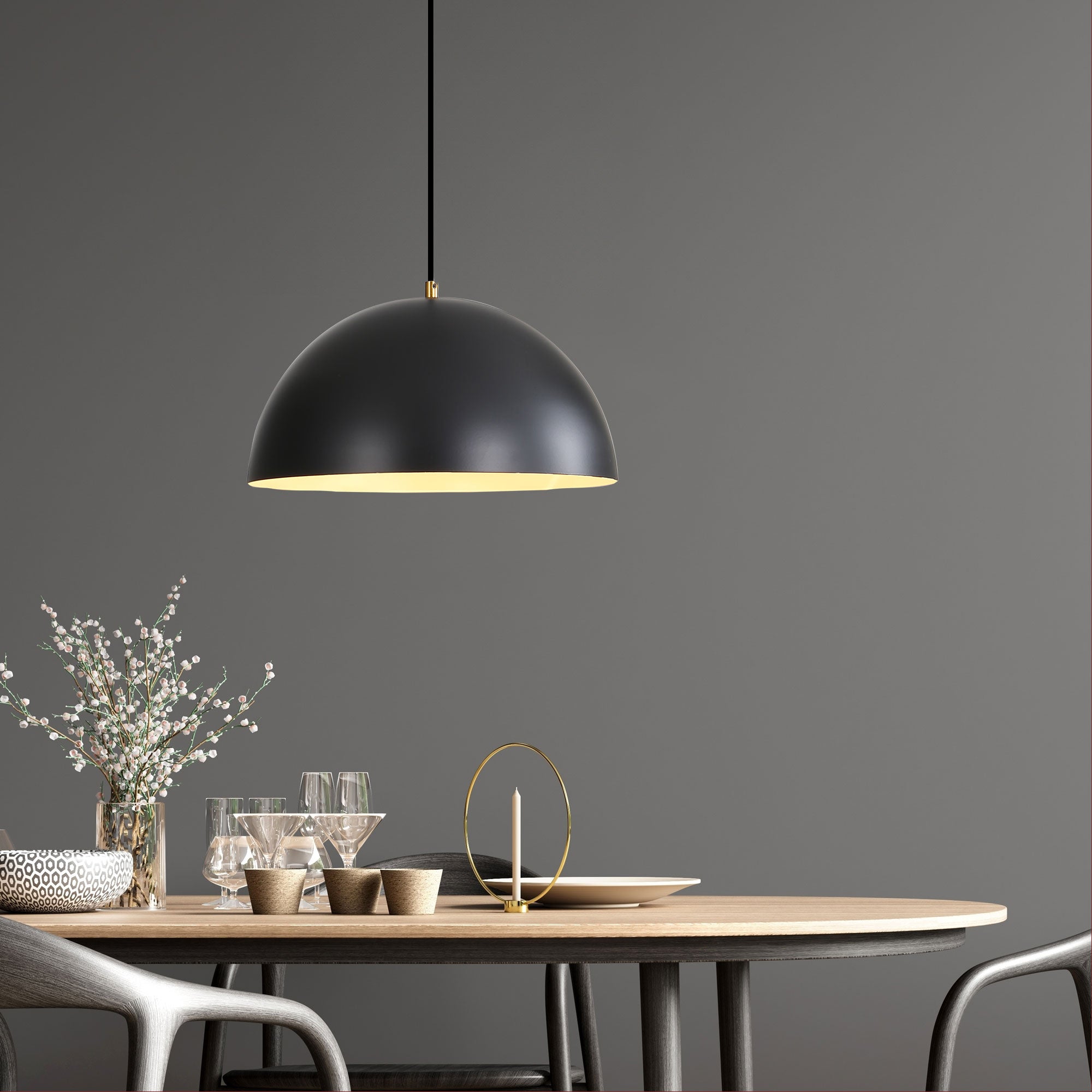 Lexi.35 Black Metal Dome Pendant Light