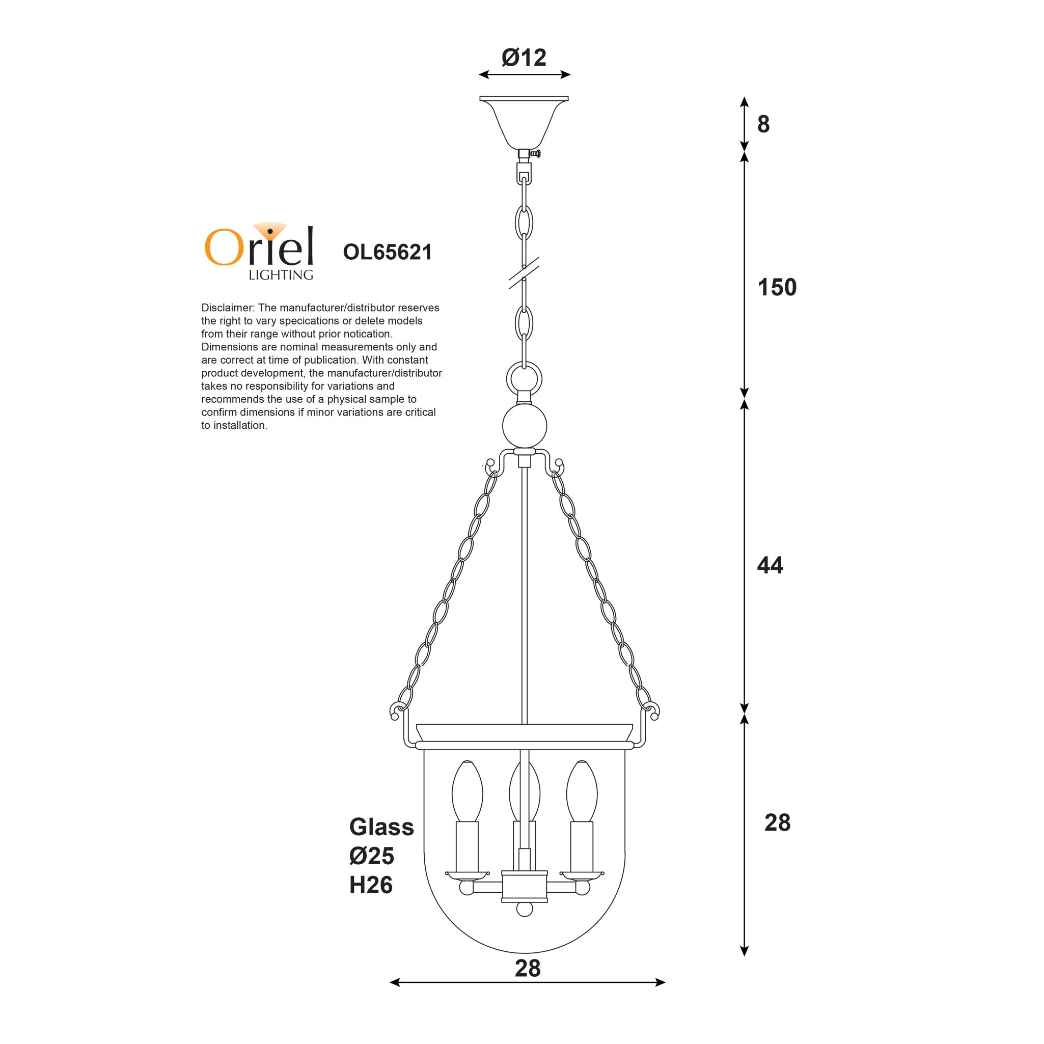 Weston Black & Clear Glass 3 Light Traditional Pendant