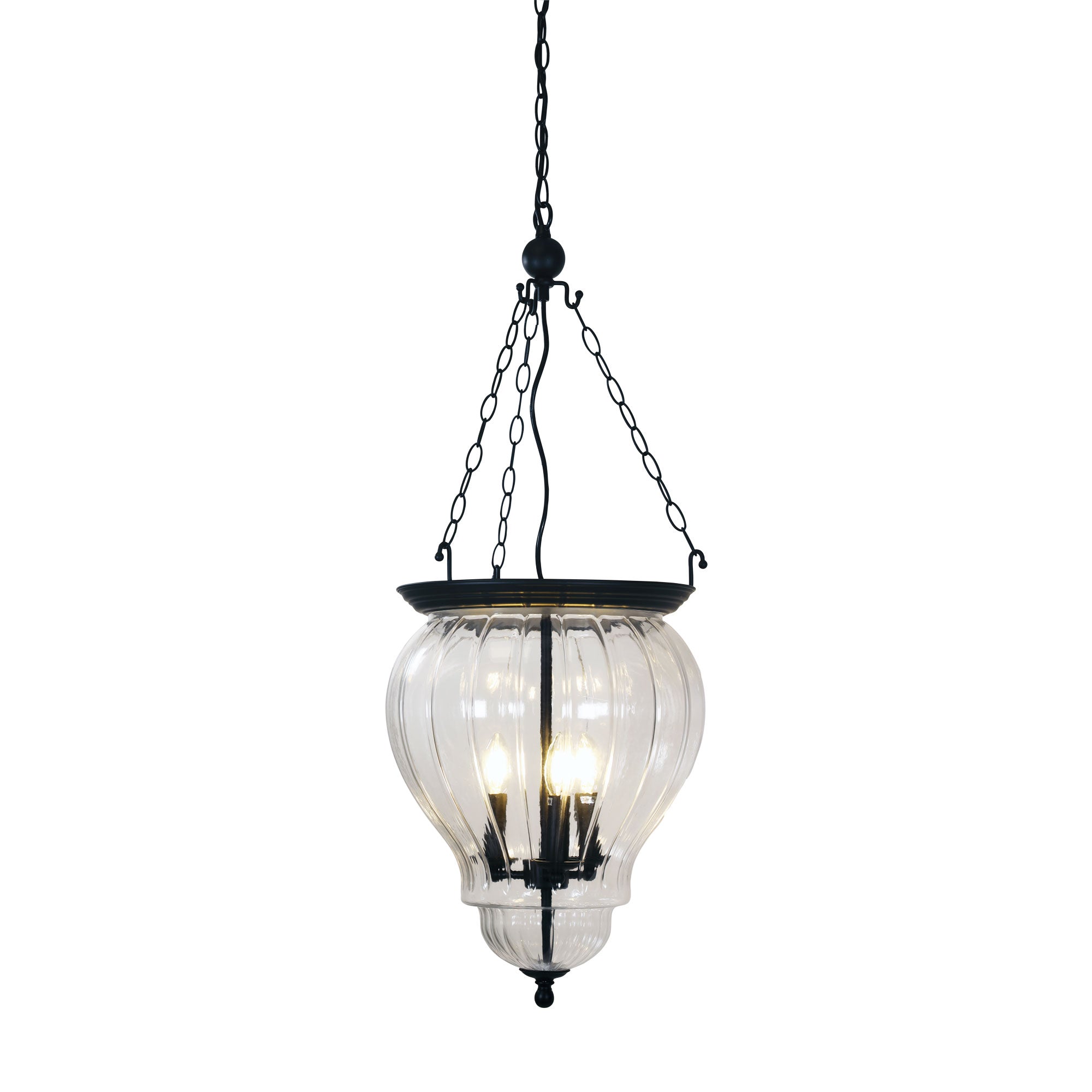 Newham Black & Clear Glass 3 Light Traditional Pendant