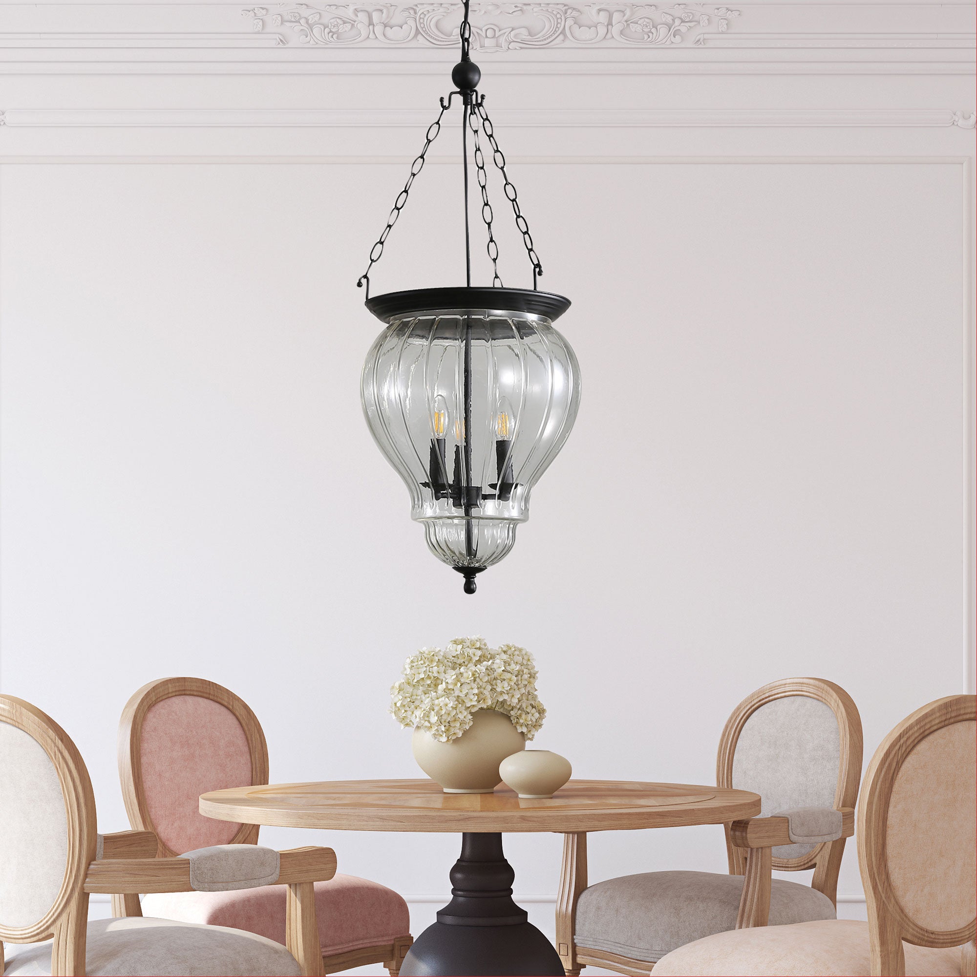 Newham Black & Clear Glass 3 Light Traditional Pendant