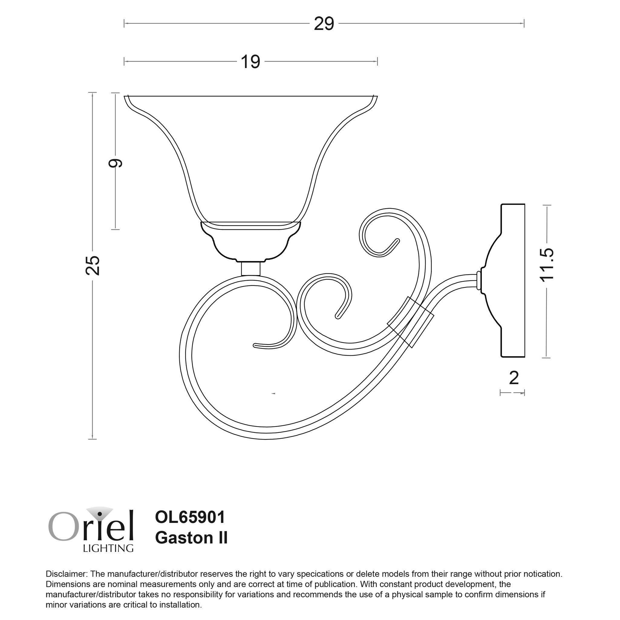 Gaston.II Black & Frost Glass Traditional Wall Light