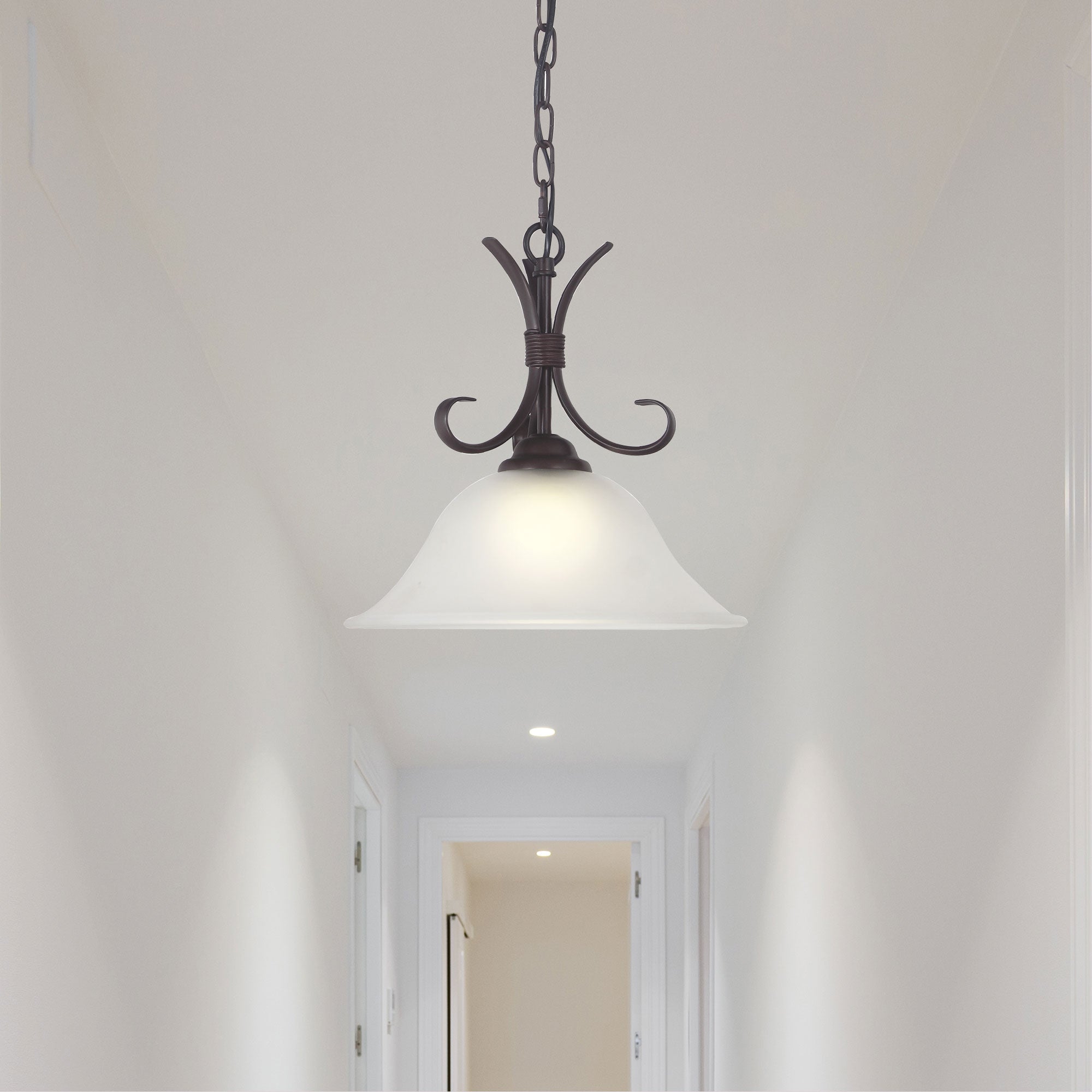 Gaston.II Bronze & Frost Glass 1 Light Traditional Pendant