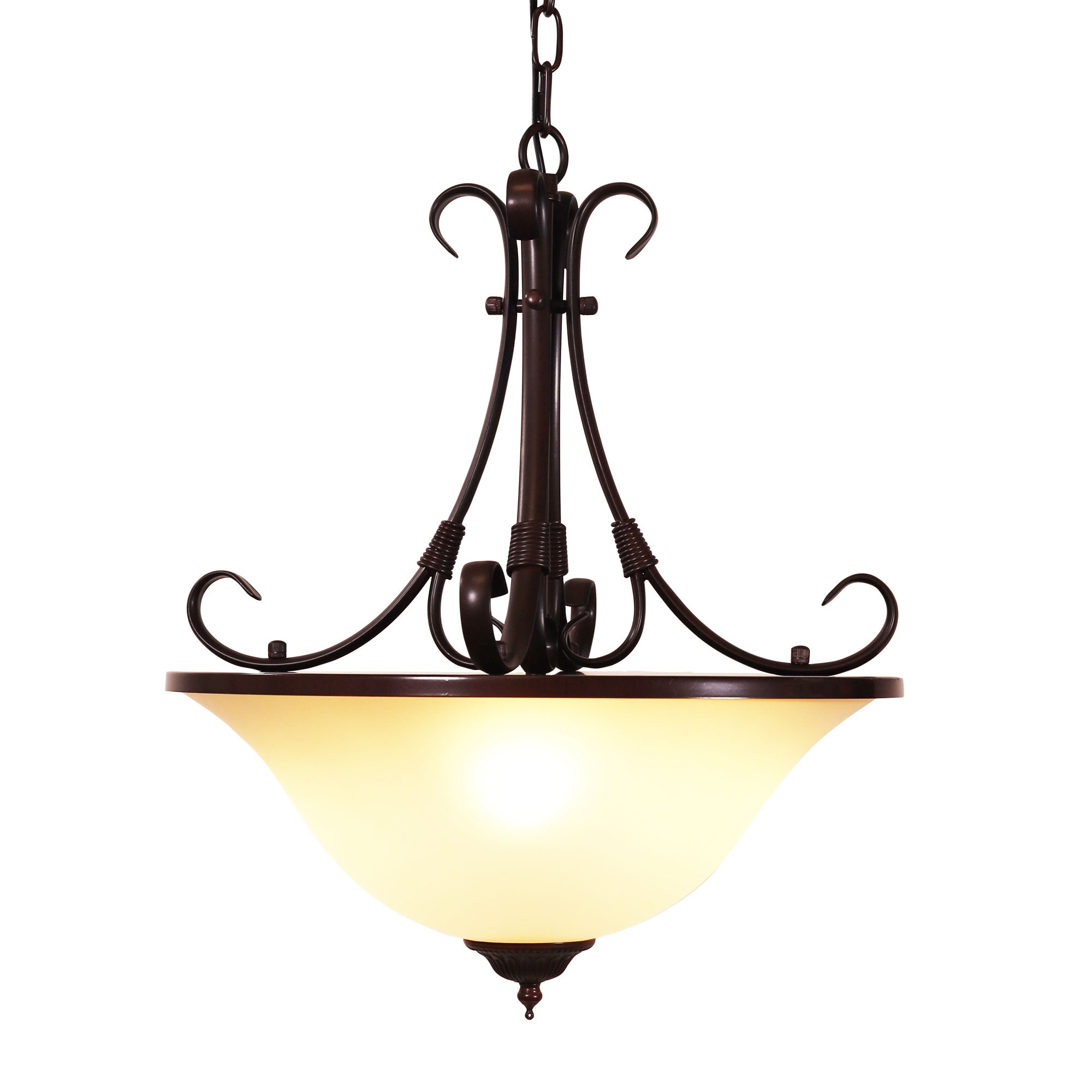 Gaston.II Bronze & Frost Glass 3 Light Single Traditional Pendant