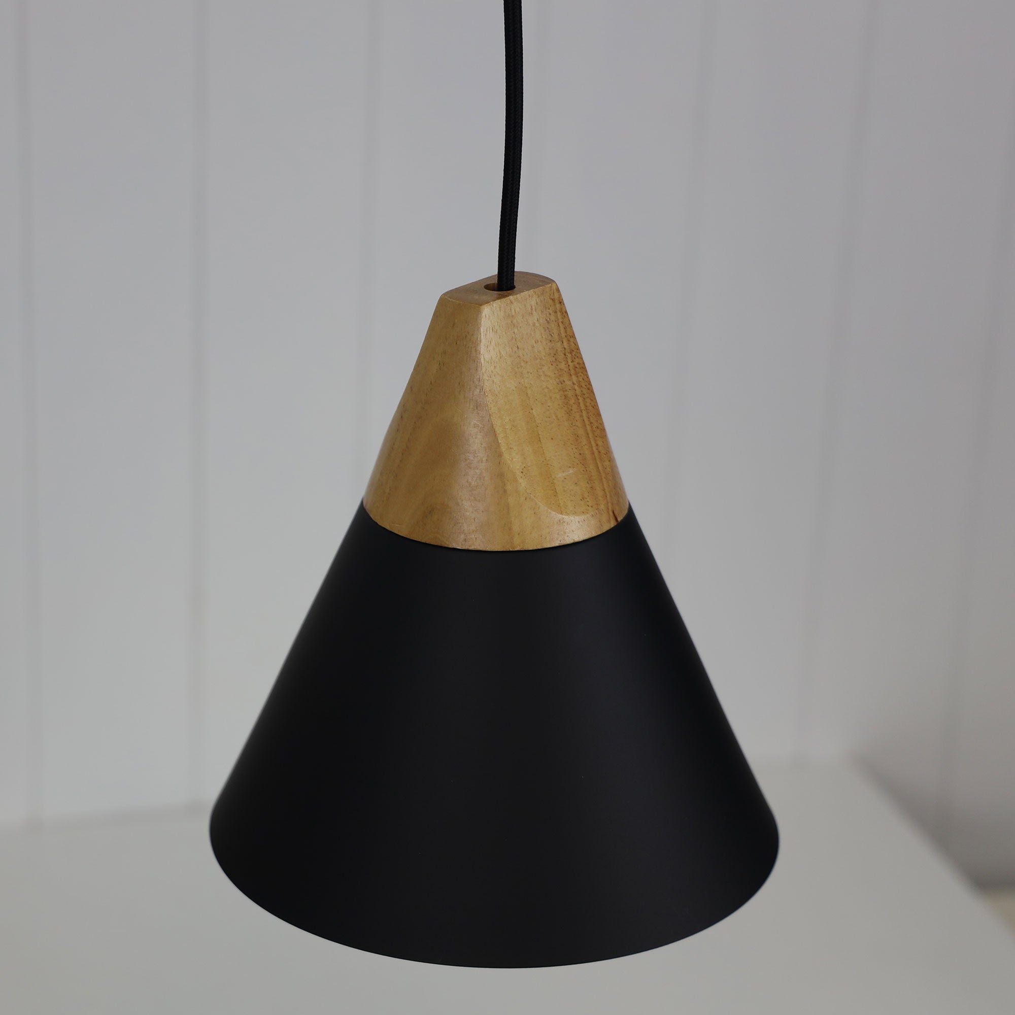 Trigo.20 Black & Timber Stylish Conical White Pendant