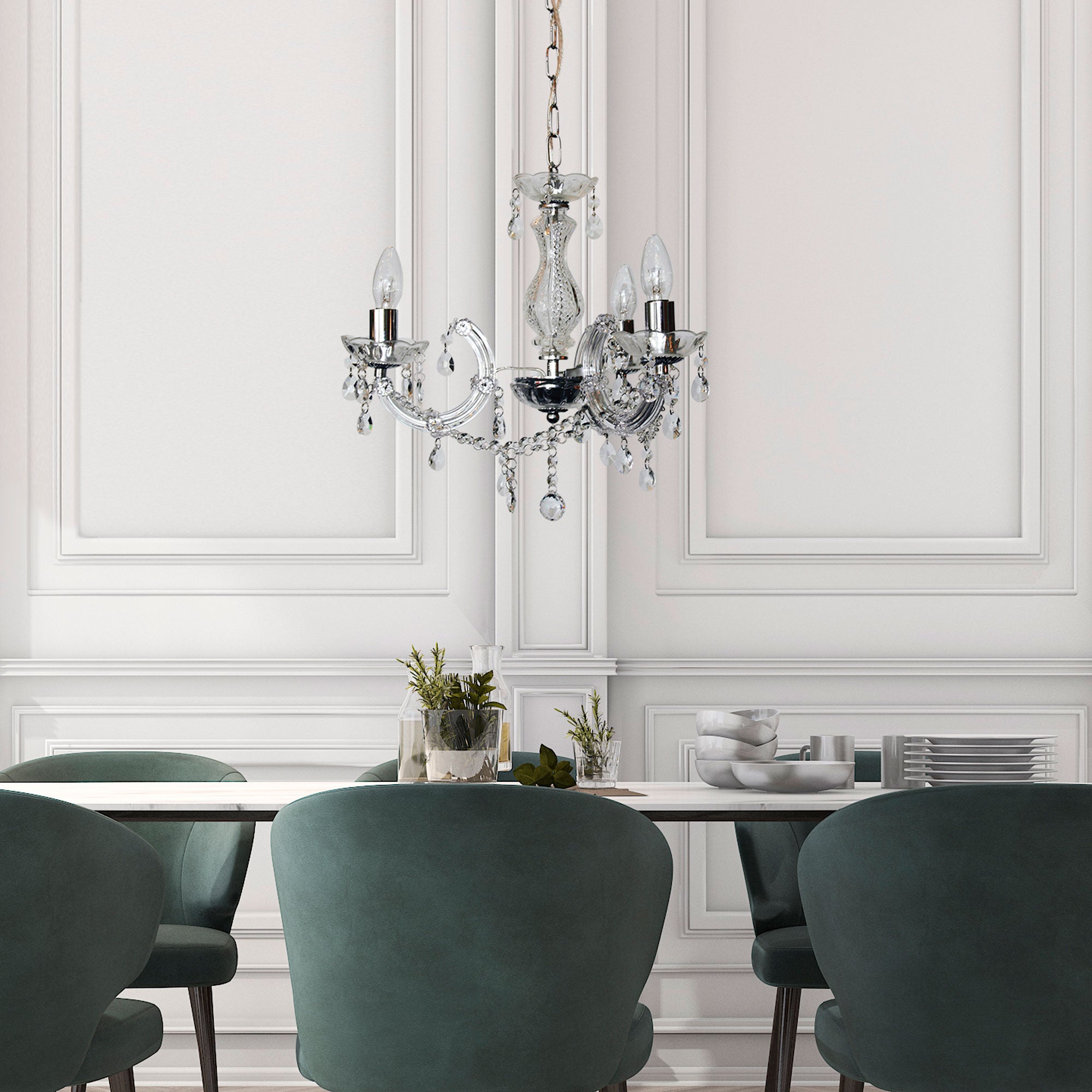 Marie Therese Chrome & Clear Glass 3 Light Classic Chandelier Pendant