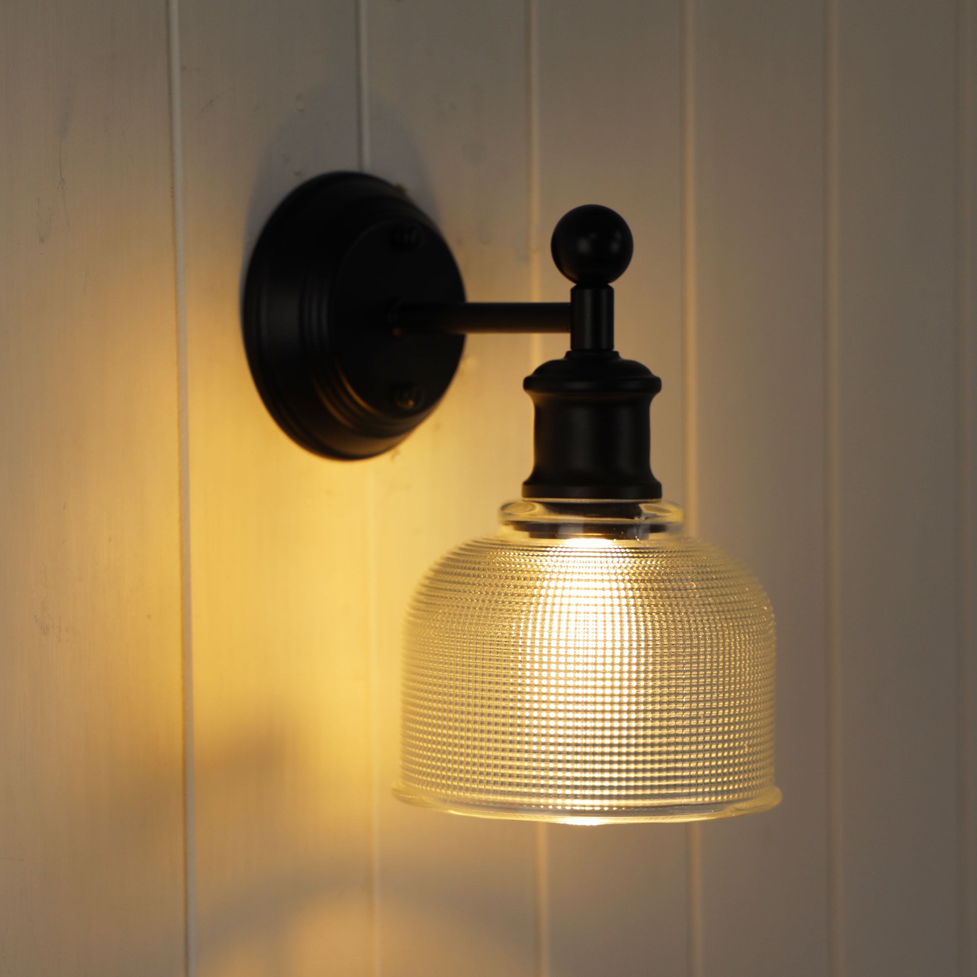 Brighton Black & Clear Glass E27 Wall Light