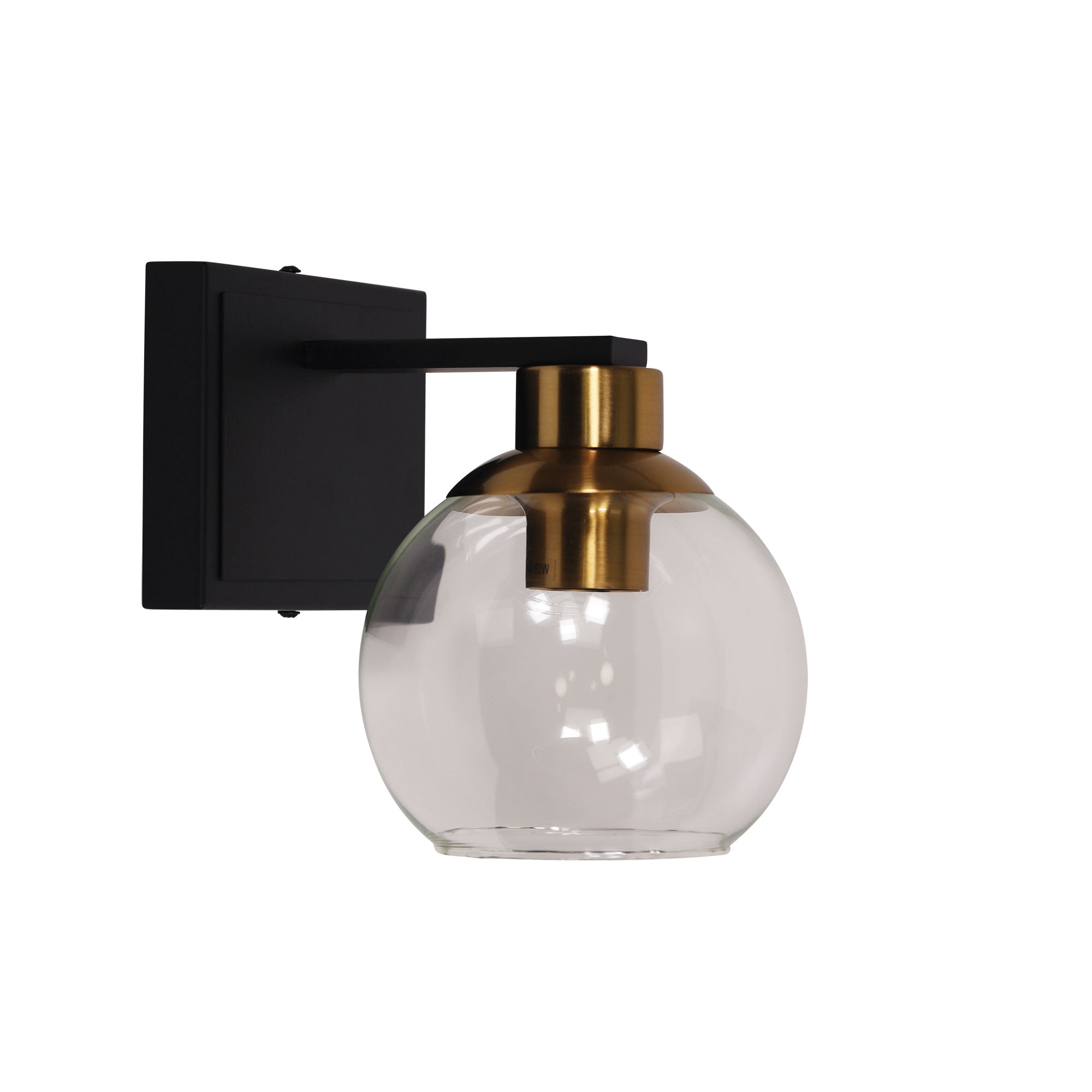 Clayton Black, Satin Brass & Clear Glass 1 Light E27 Wall Light
