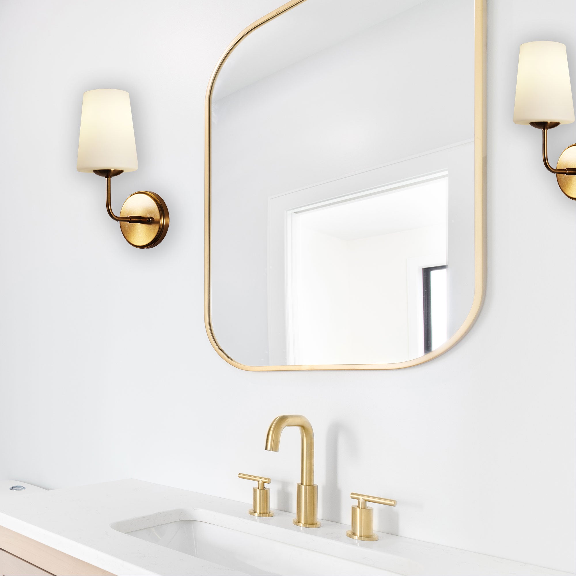 Hopley Satin Brass & Opal Glass E27 Wall Light