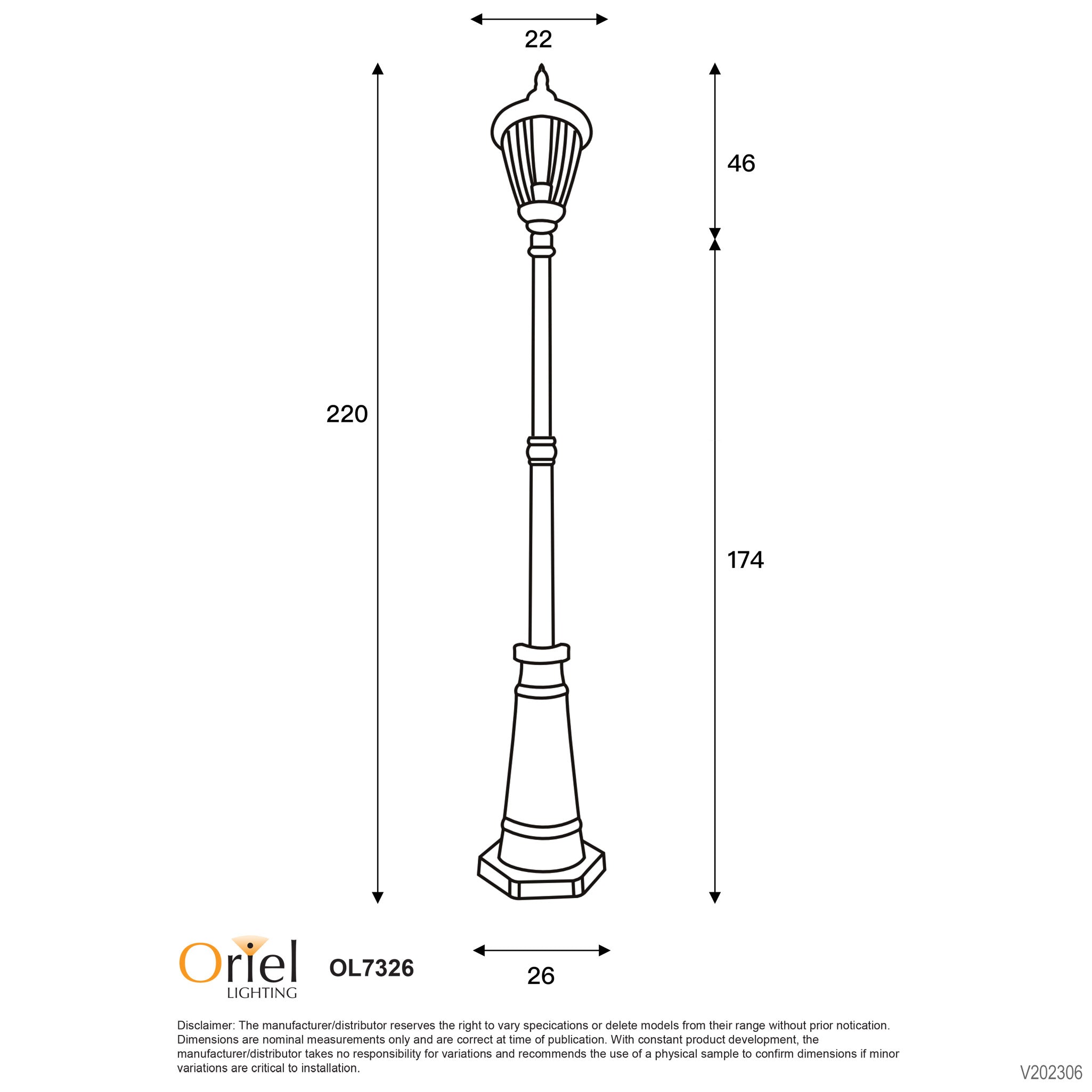 Newark Black E27 IP44 Traditional Outdoor Post Light