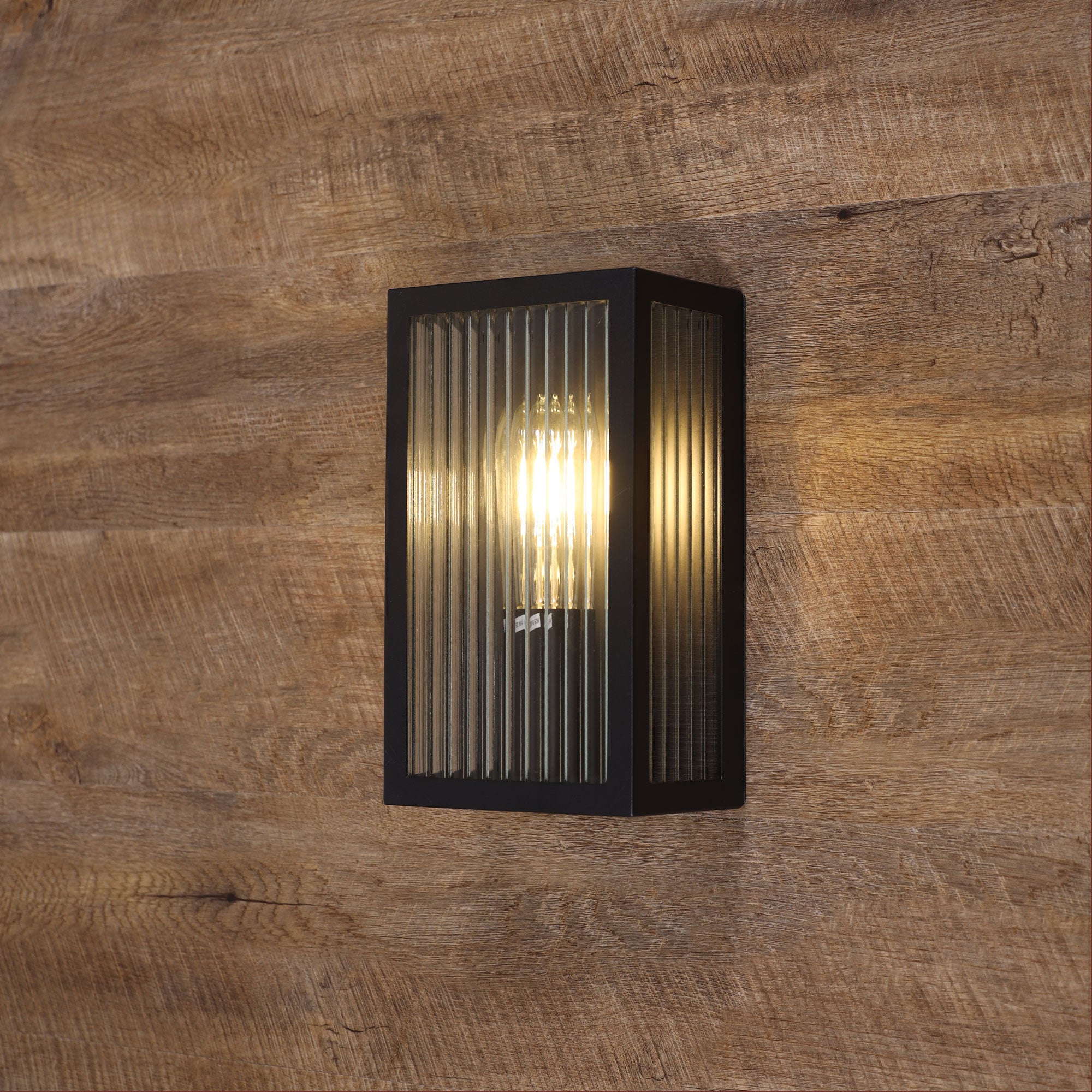 Chicago Black E27 IP44 Reeded Glass Outdoor Wall Light