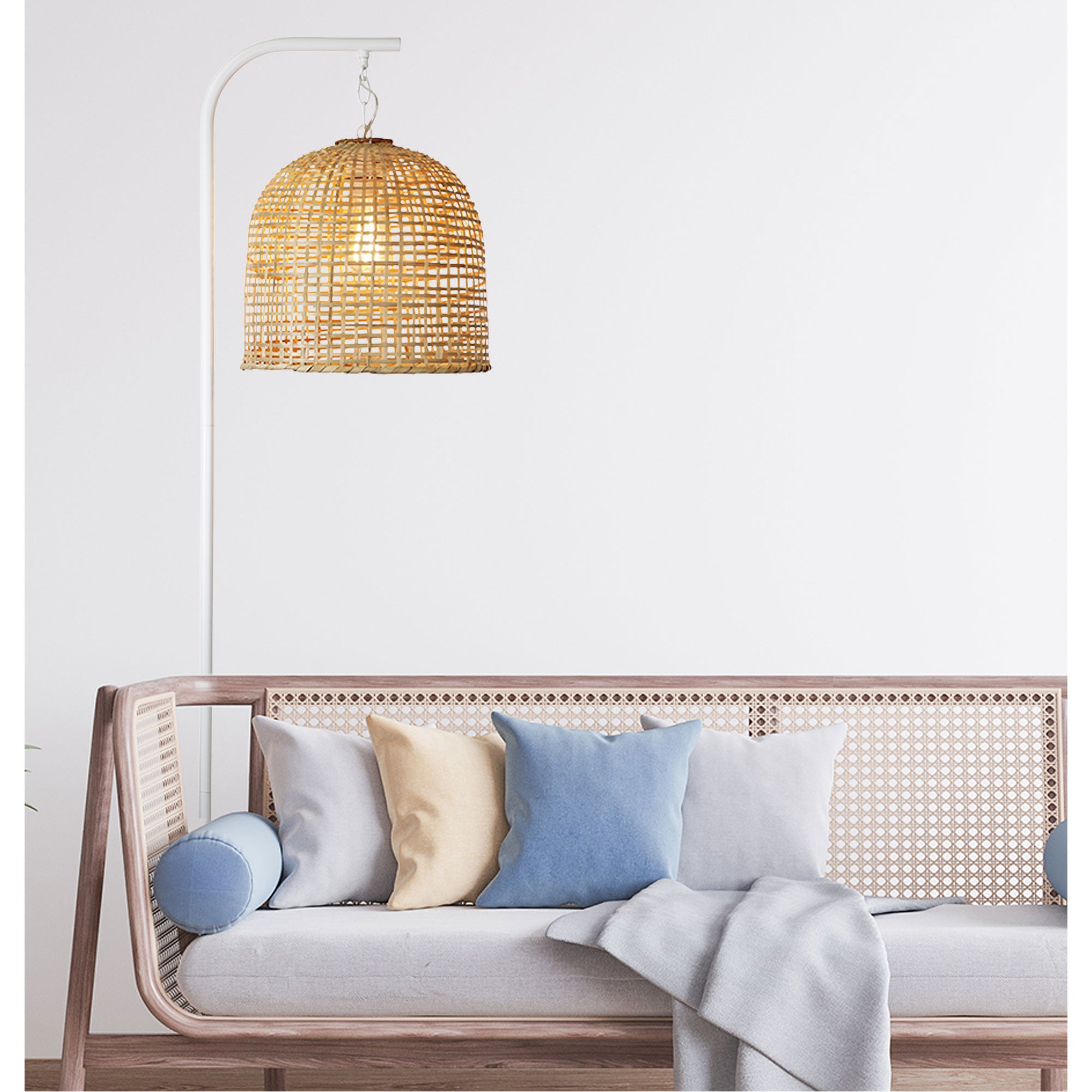 Jess White & Natural Rattan Batur Shade Floor Lamp