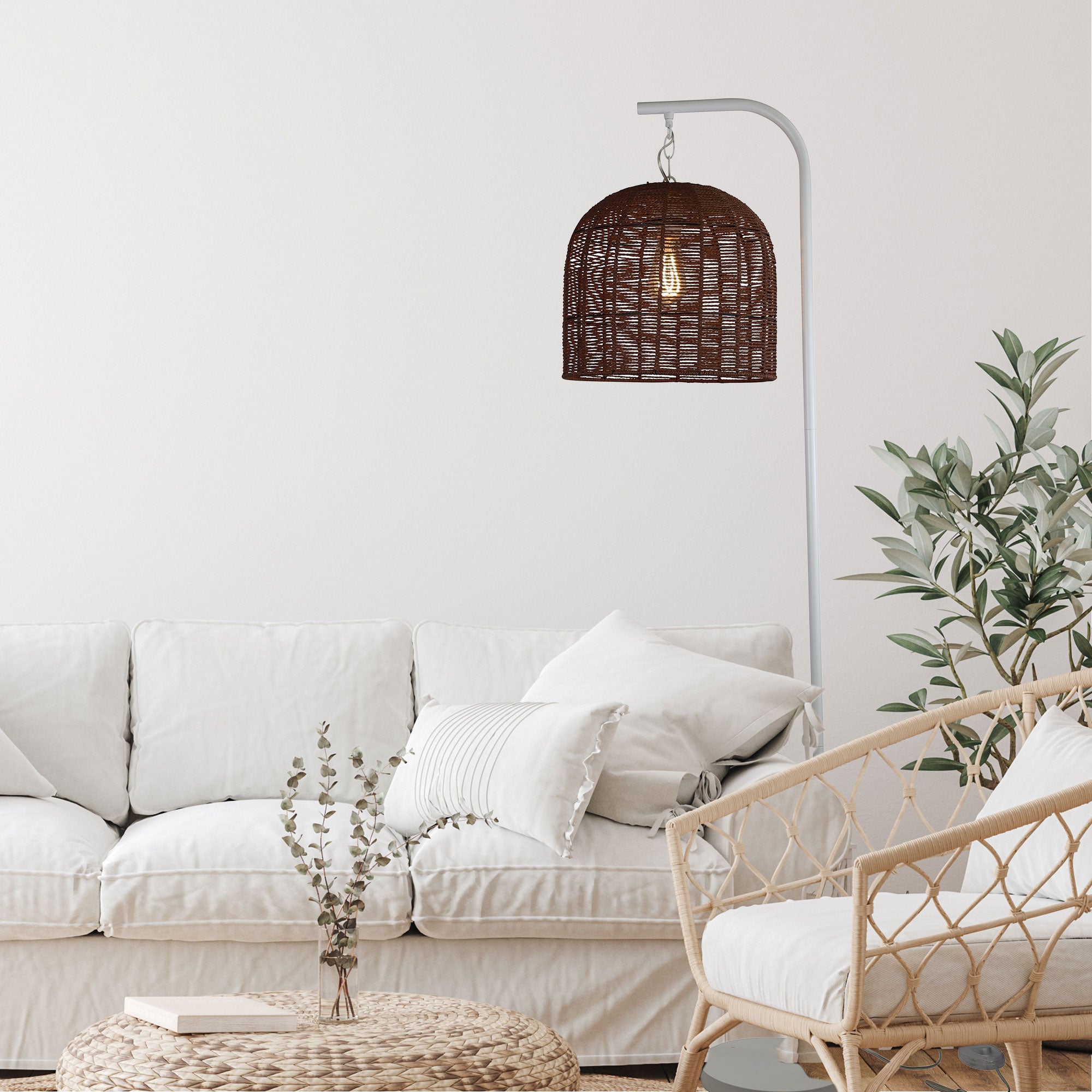 Jess White & Natural Brown Poppa Shade Floor Lamp