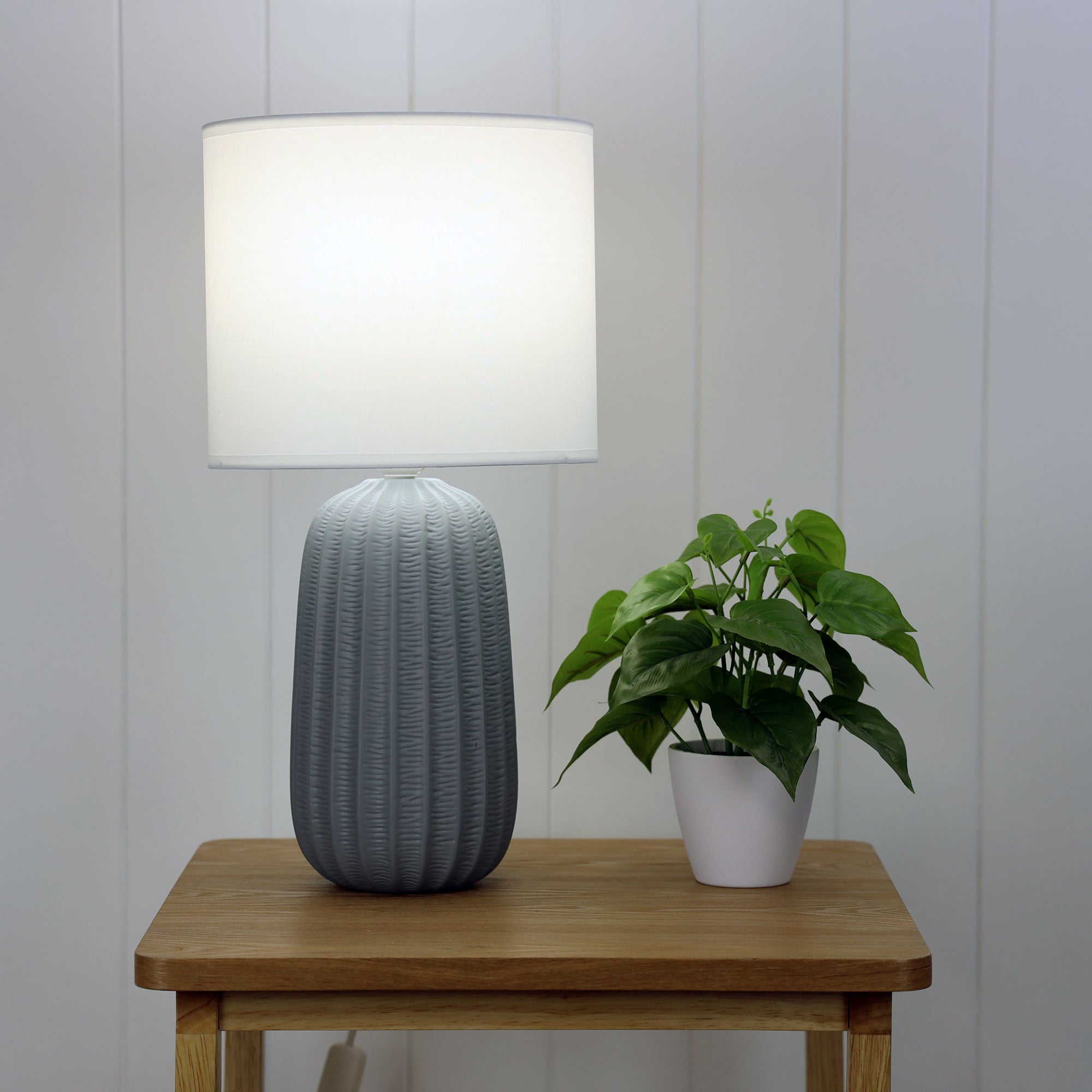 Benjy.25 Grey Ceramic & White Fabric Table Lamp