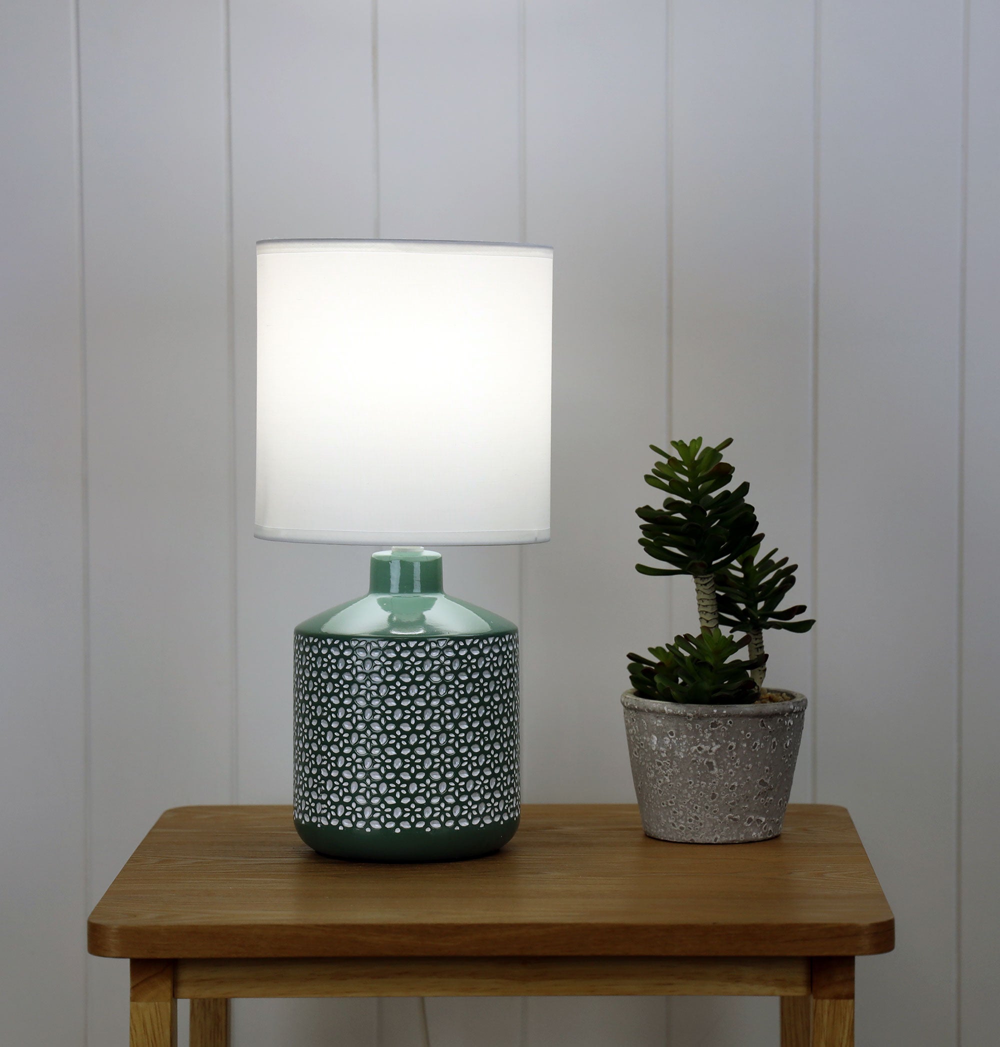 Celia Green Ceramic & White Fabric Table Lamp