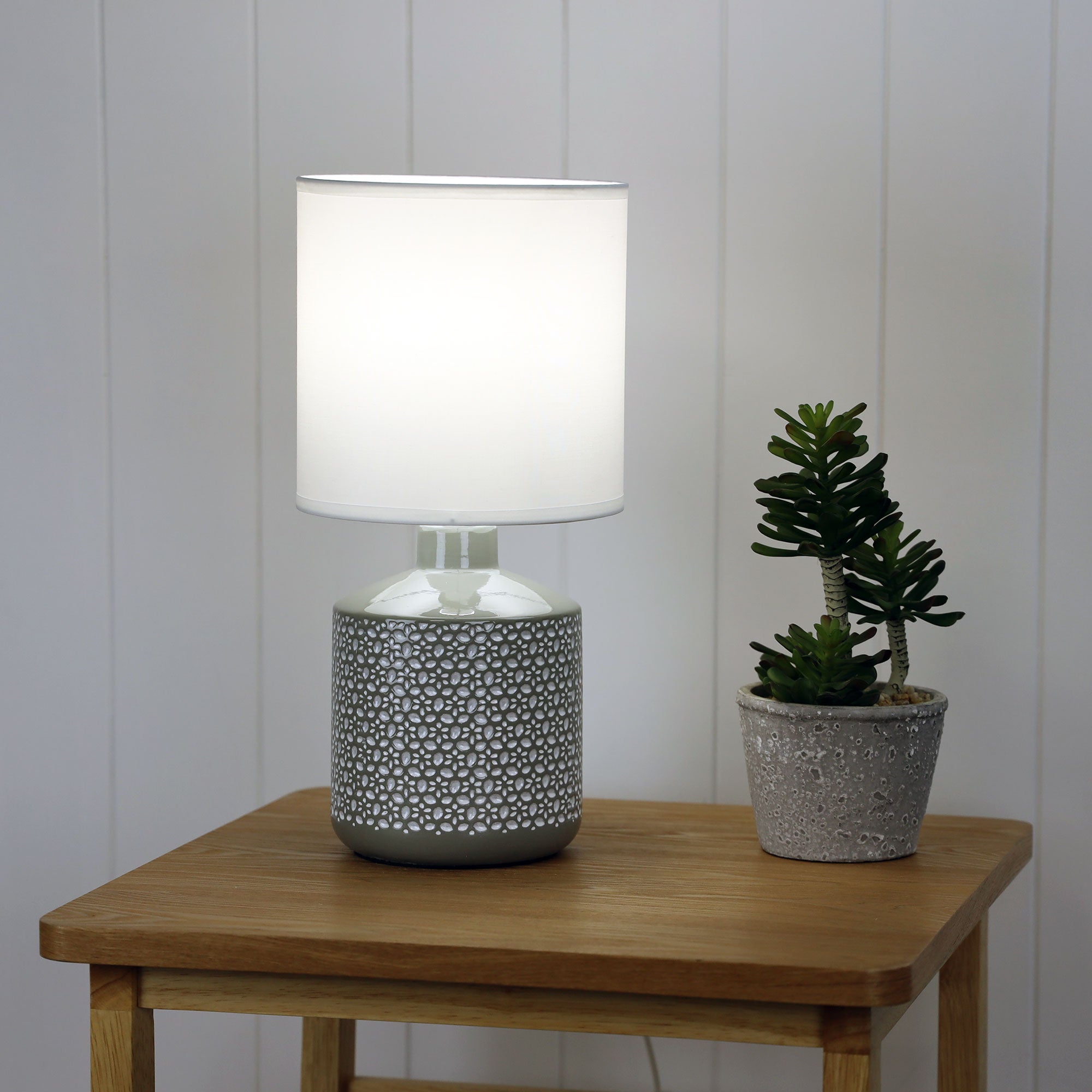 Celia Grey Ceramic & White Fabric Table Lamp