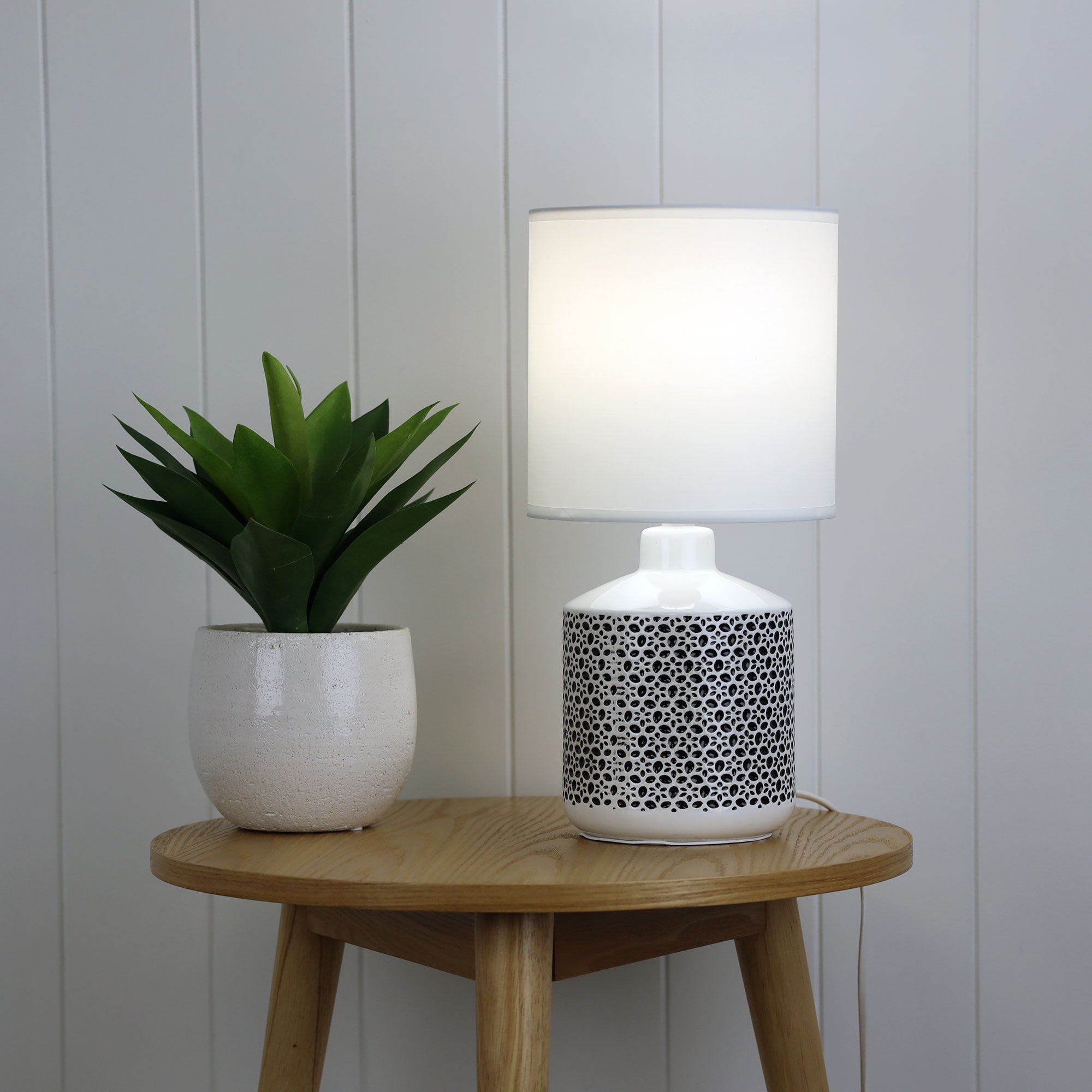 Celia White Ceramic & Fabric Table Lamp