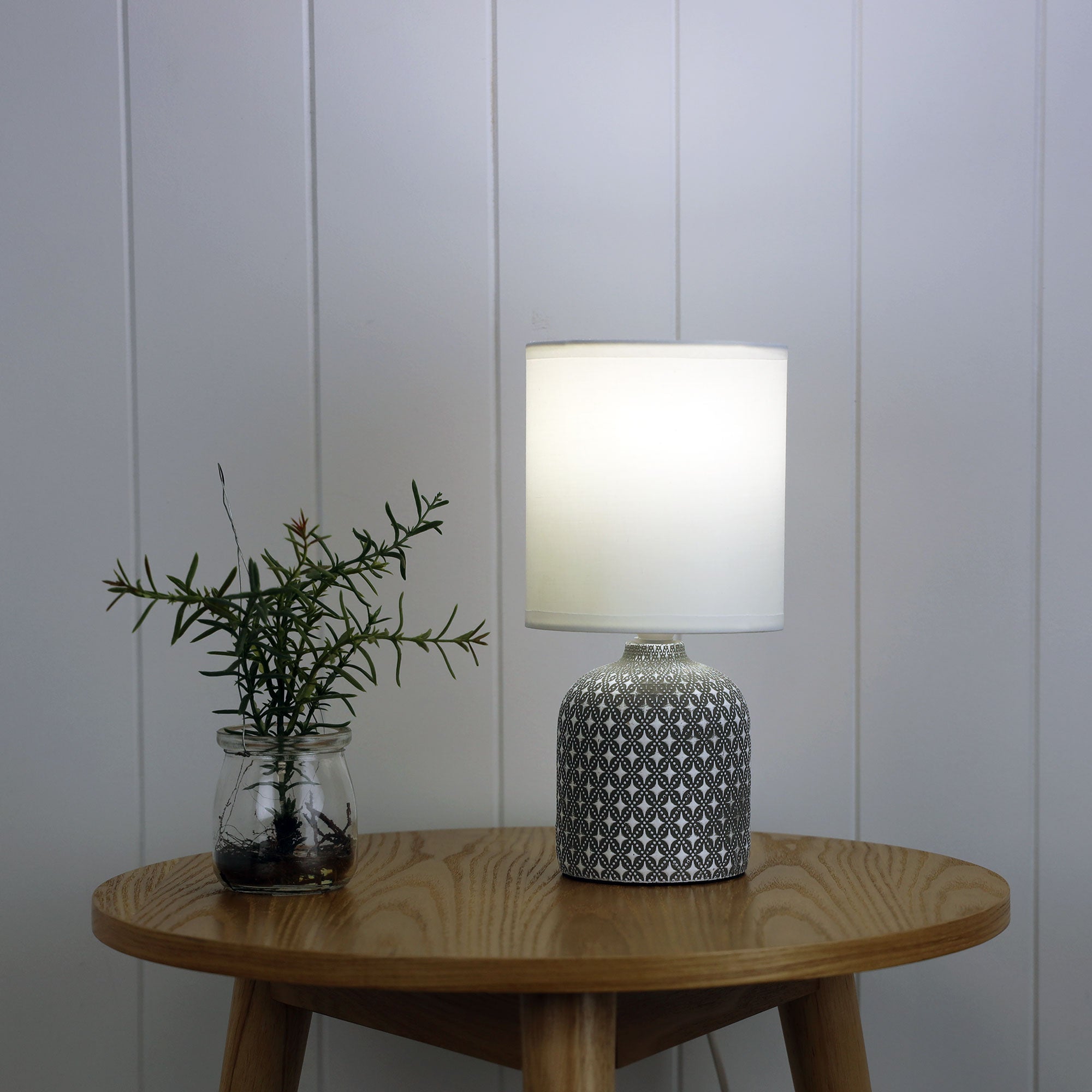 Vera Grey Ceramic & White Fabric Table Lamp