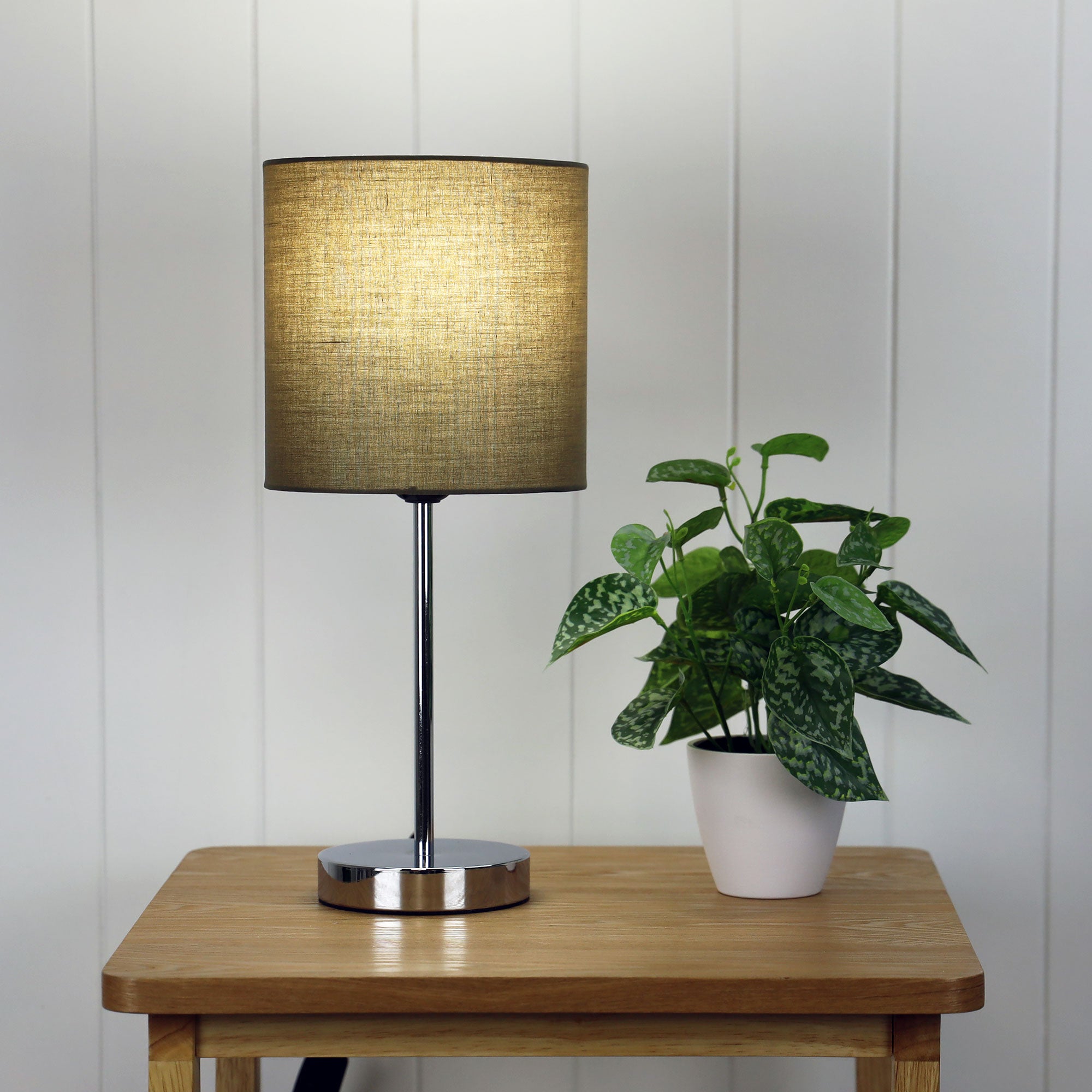Zola Chrome Basewith Taupe Shade Table Lamp