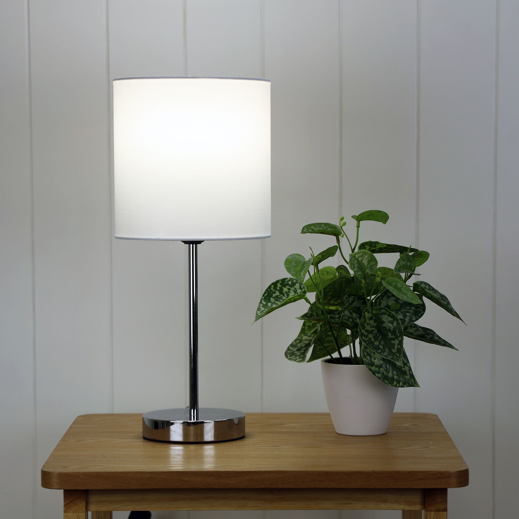 Zola Chrome Base With White Shade Table Lamp