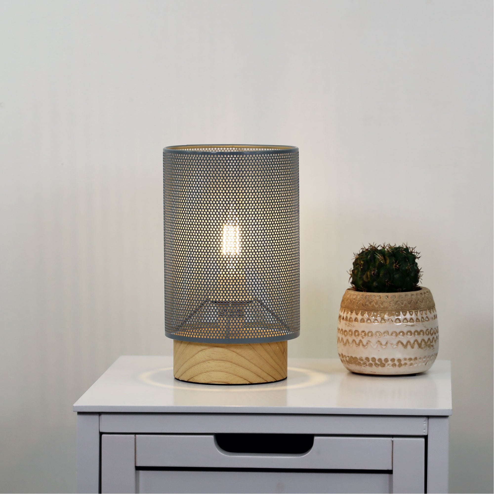 Lenny Matt Grey Metal Mesh Table Lamp
