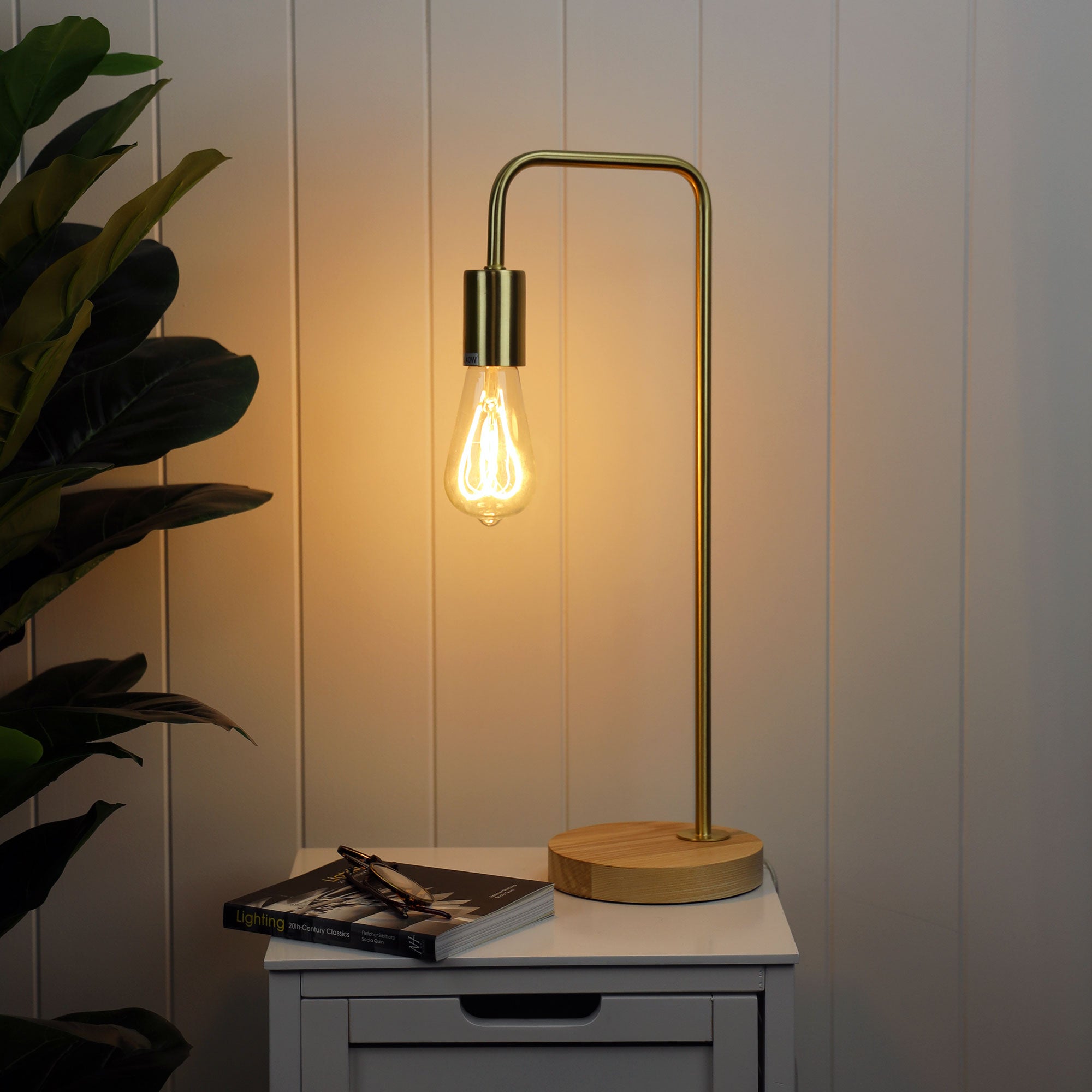 Lane Brushed Brass & Timber Scandi Table Lamp