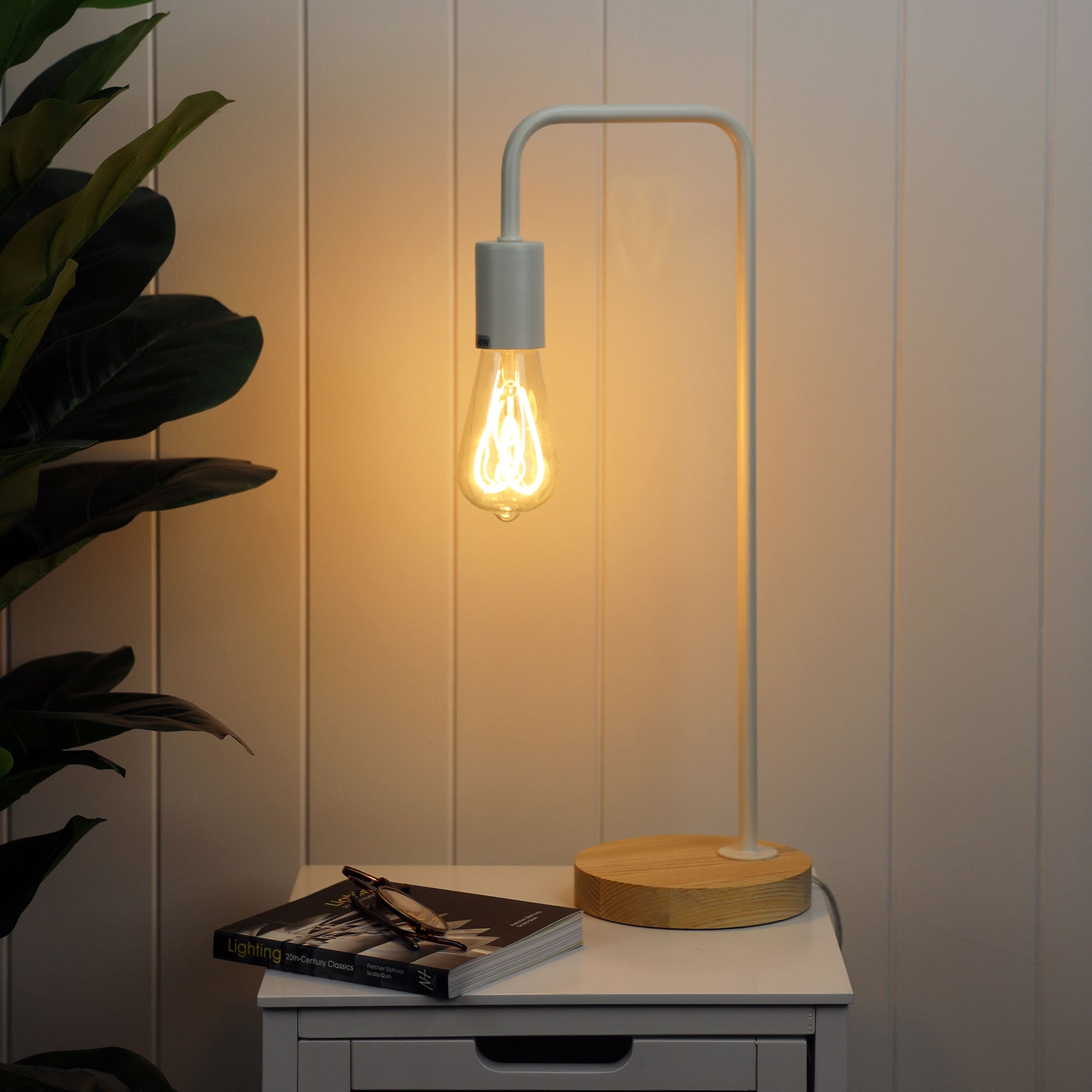 Lane White & Timber Scandi Table Lamp