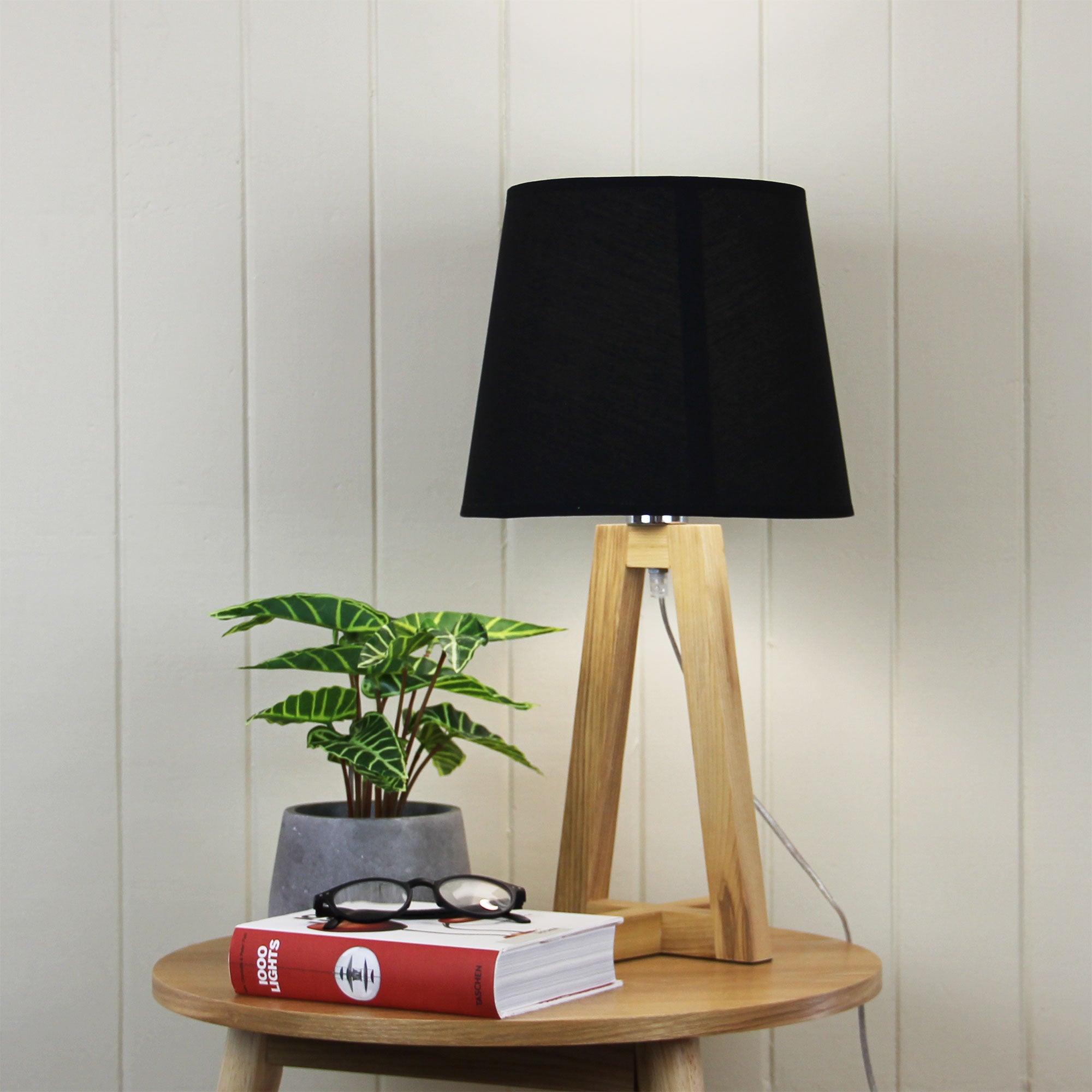 Edra Natural Timber & Black Cotton Scandi Table Lamp