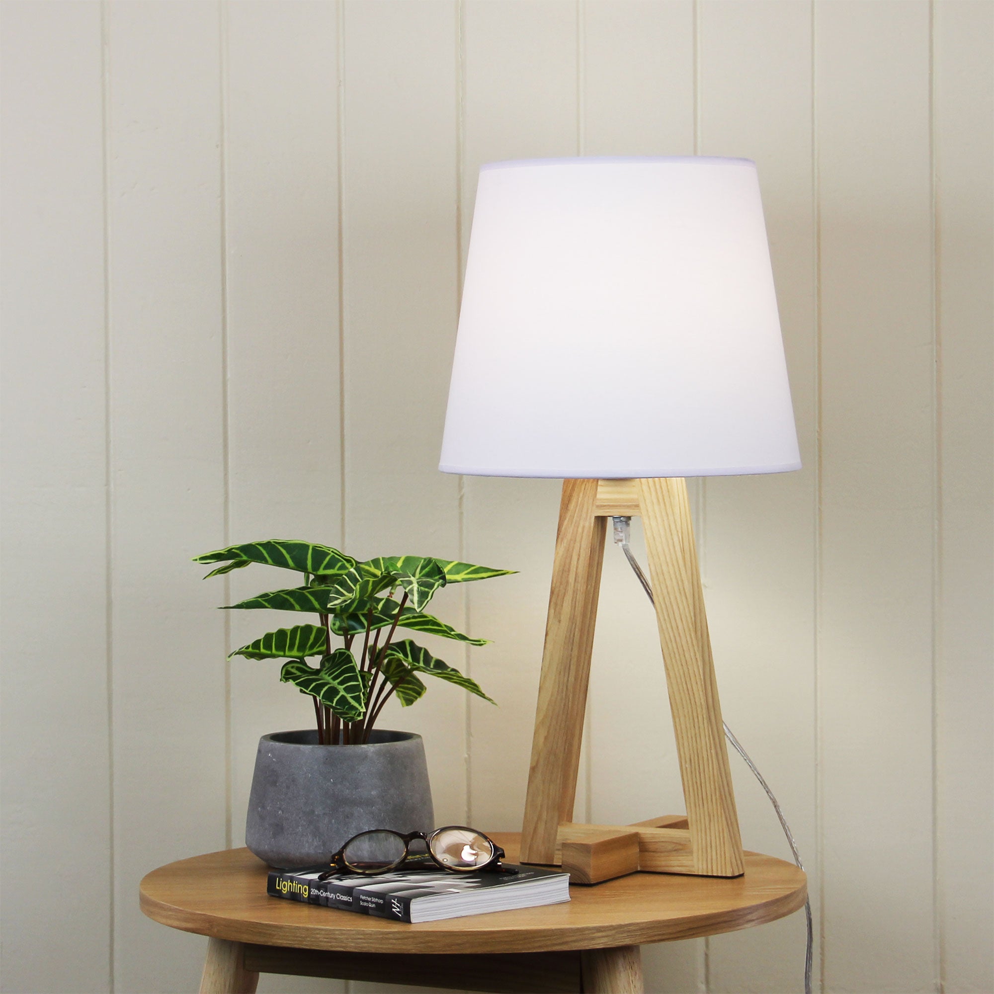 Edra Natural Timber & White Cotton Scandi Table Lamp