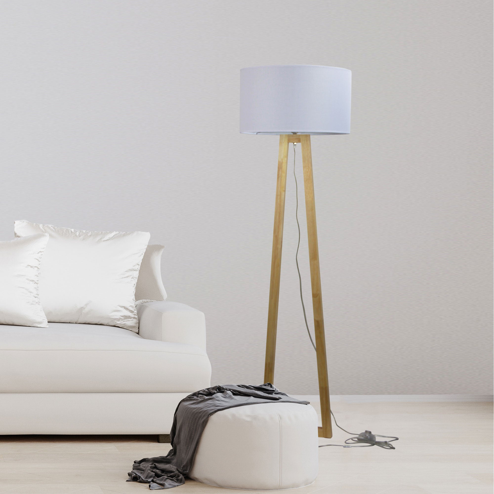 Edra Natural Timber & White Cotton Scandi Floor Lamp