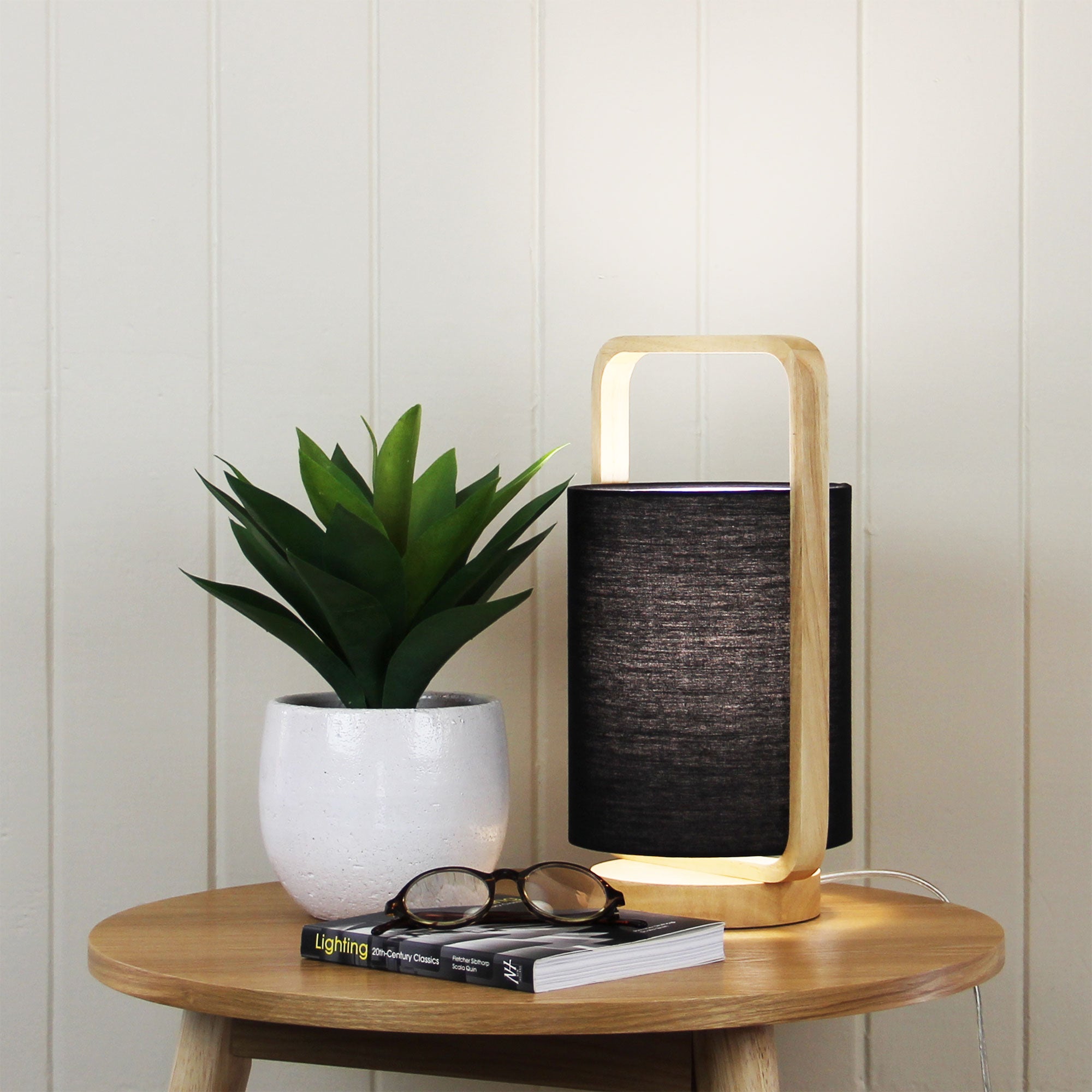Lucia Natural Timber & Black Cotton Table Lamp