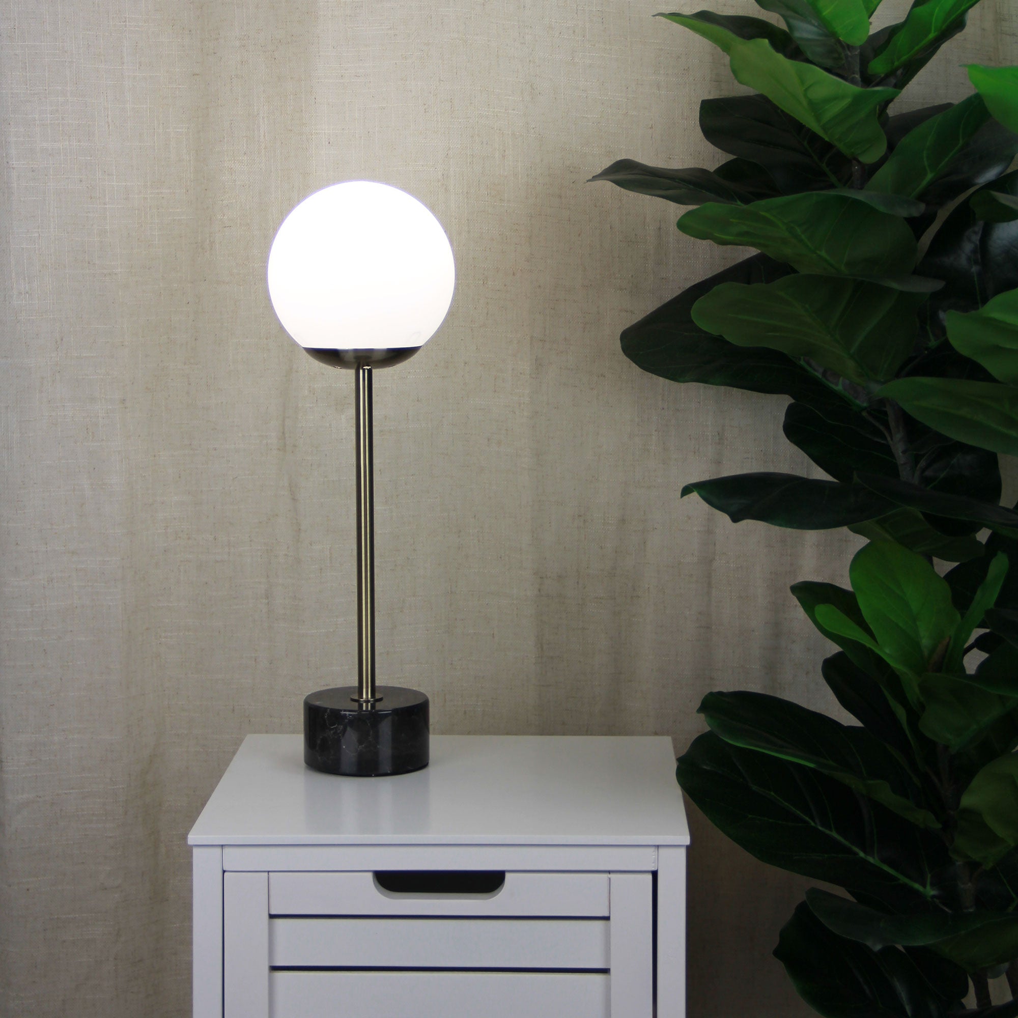 Milton Antique Brass, Marble & Opal Glass Art Deco Table Lamp