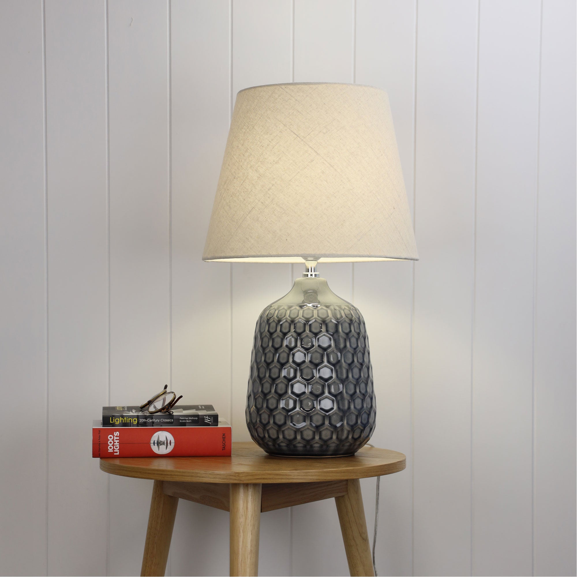 Daria Grey Ceramic & Off-White Fabric Table Lamp