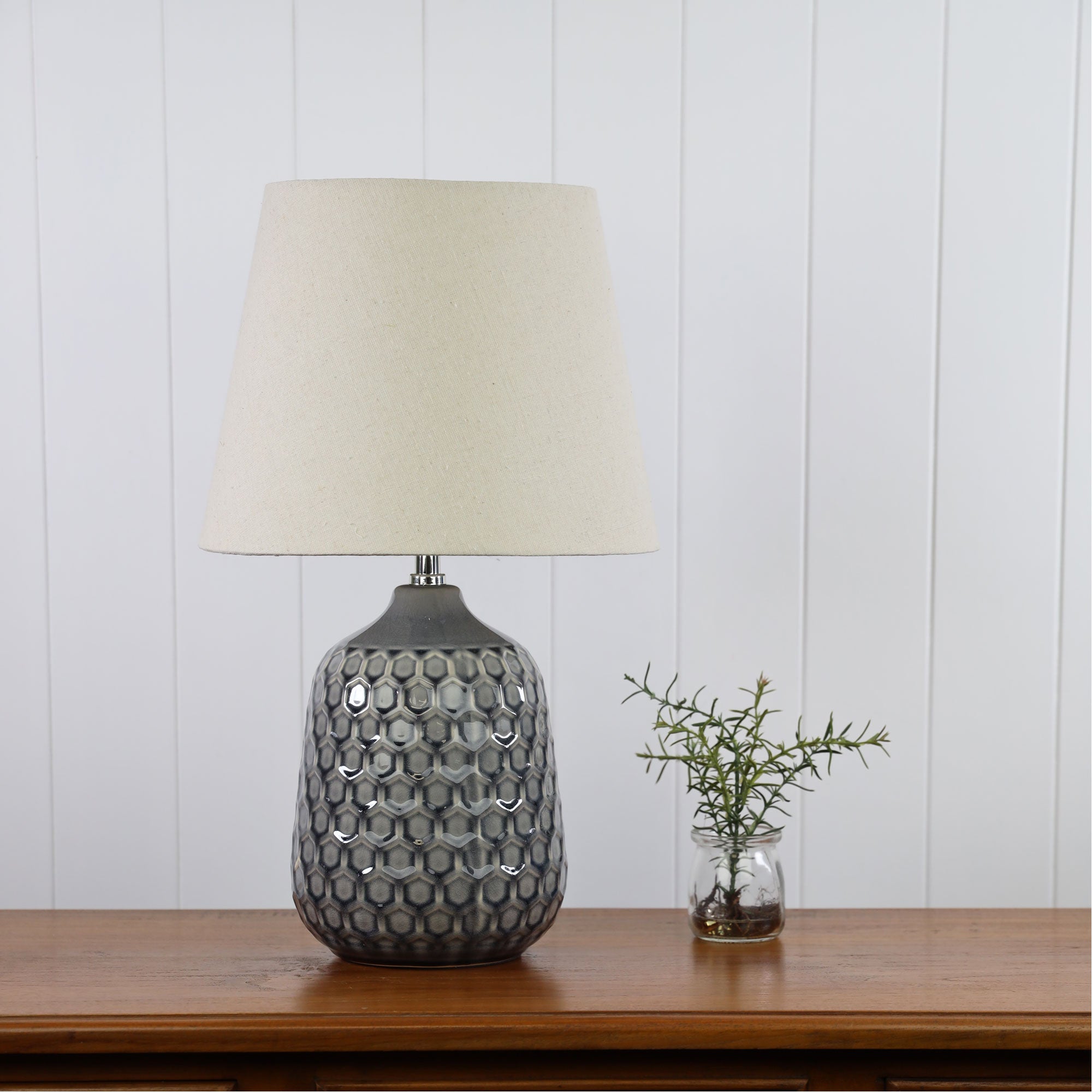 Daria Grey Ceramic & Off-White Fabric Table Lamp